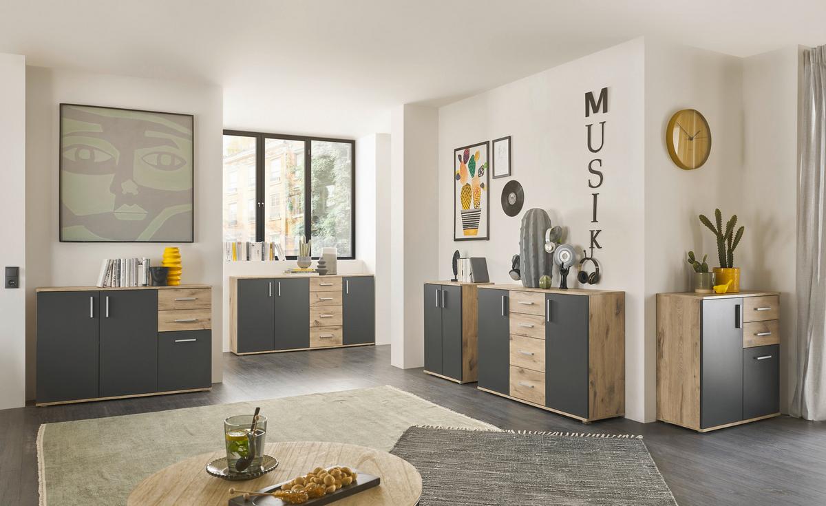Kommode 80cm Bc 1040 Eichefarben/Grau - Eichefarben/Silberfarben, Design, Holzwerkstoff (80/84/35cm) - MID.YOU