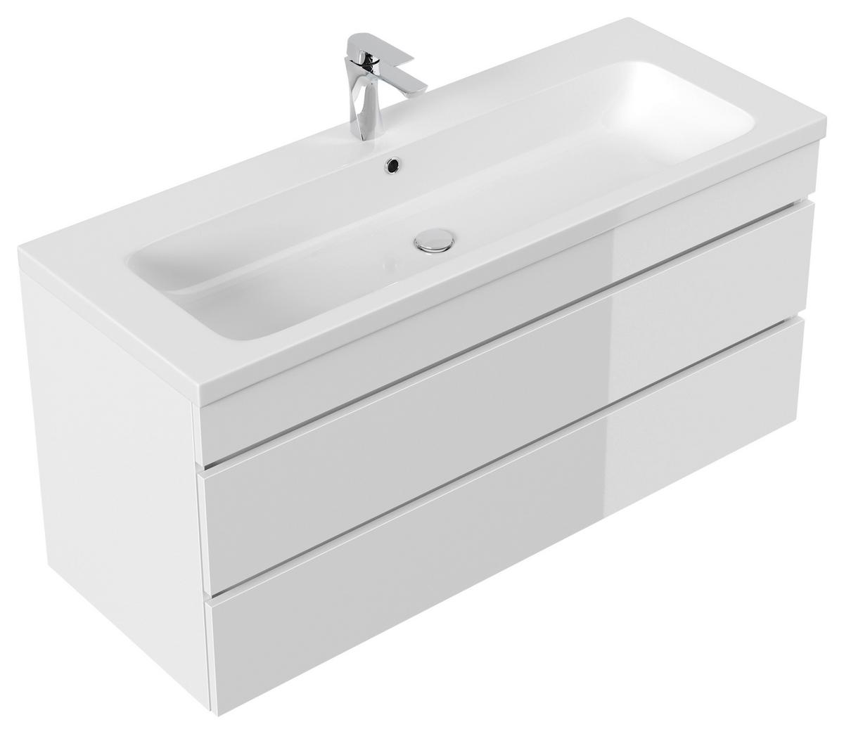 WASCHTISCHKOMBI Fellini Weiß HG B: 120cm - Weiß Hochglanz/Weiß, Basics, Holzwerkstoff/Stein (120cm) - MID.YOU