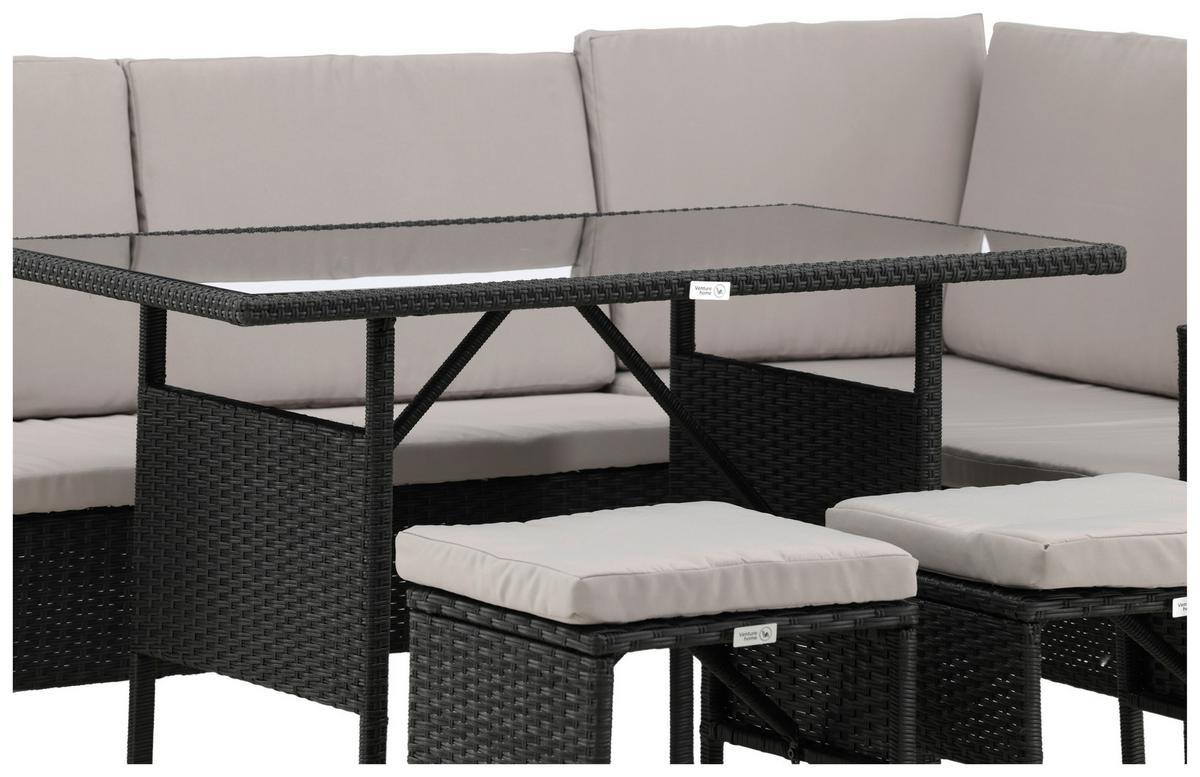 Loungegarnitur 4-Tlg Knock Kunststoff mit Kissen - Schwarz/Grau, KONVENTIONELL, Kunststoff - Gardenson