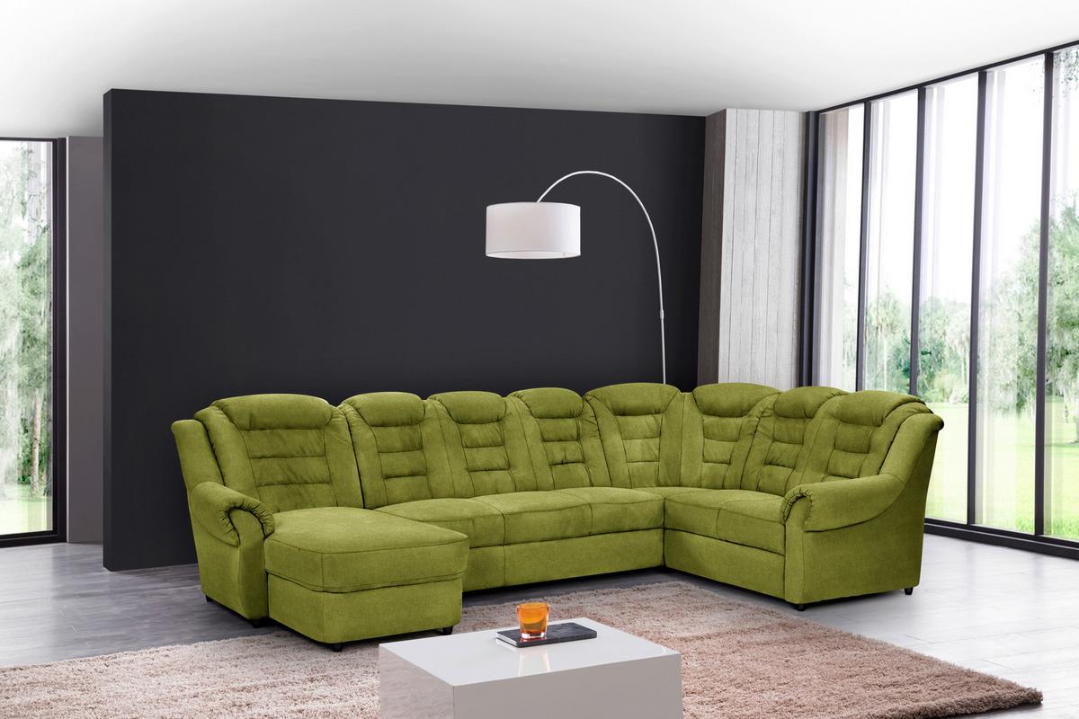 Wohnlandschaft Boston Grün Chenille - Schwarz/Grün, KONVENTIONELL, Textil (165/333/216cm) - Livetastic