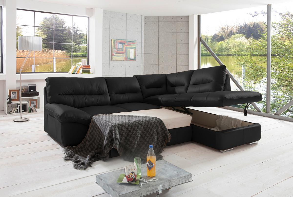 Ecksofa William, Schwarz S: 268x216 cm - Chromfarben/Schwarz, Design, Leder (268/216cm) - Livetastic