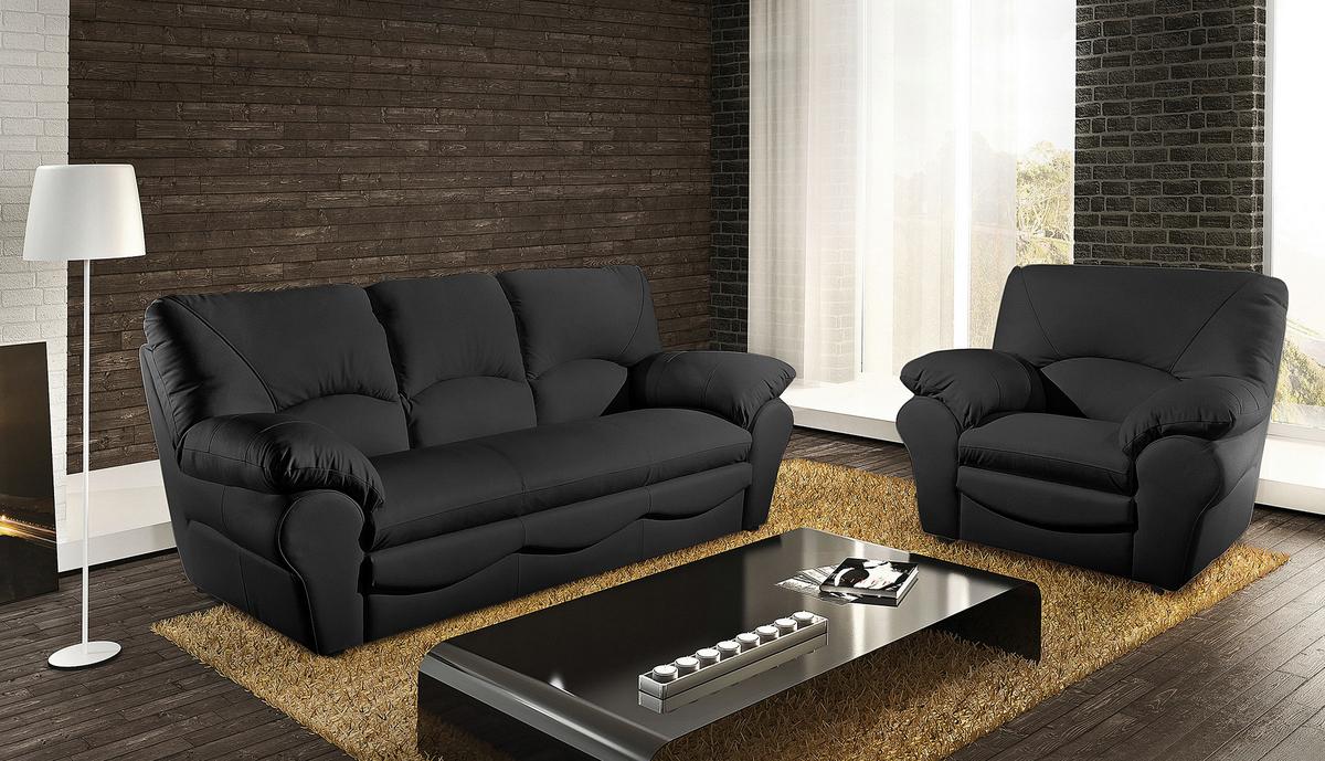 3-Sitzer-Sofa Oslo Schwarz B: 205 cm - Schwarz, Design, Leder (205/92/85cm) - Livetastic