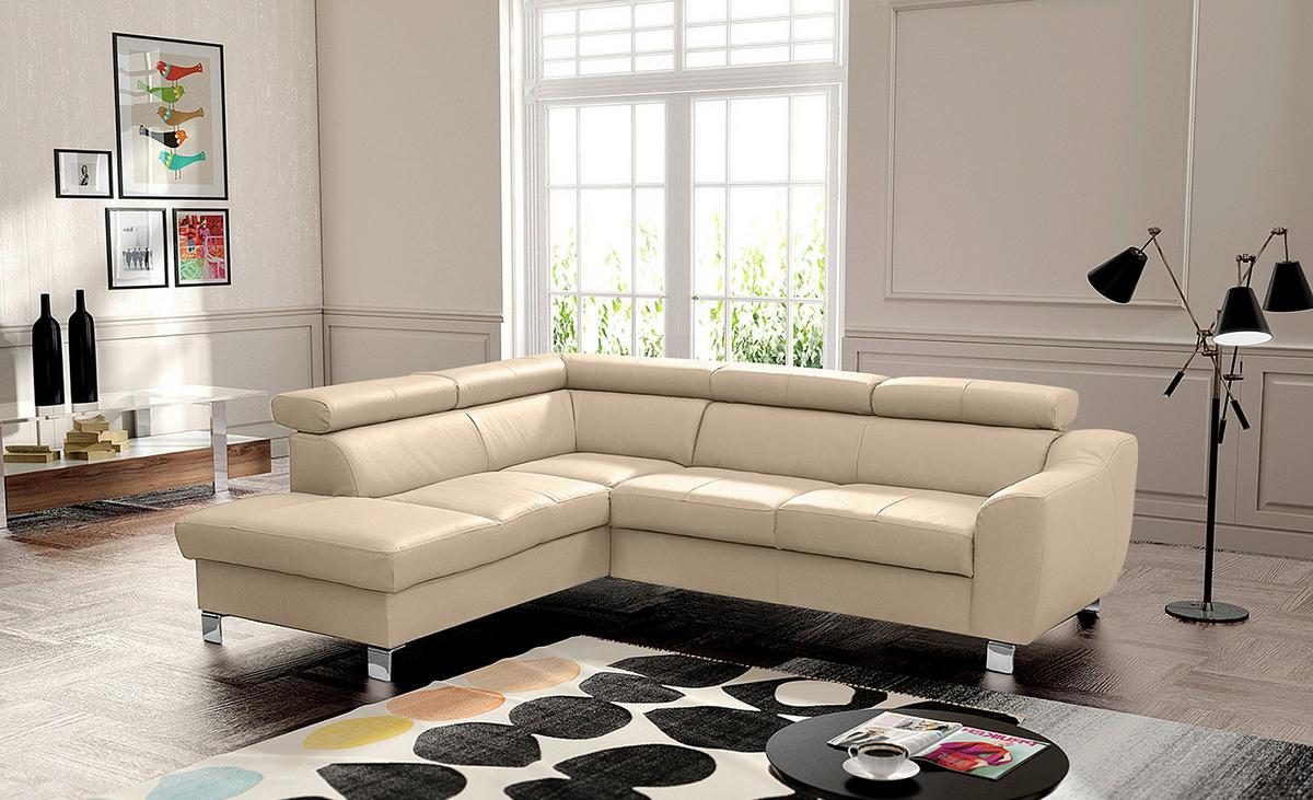 Ecksofa Aspen Lederlook Beige 208x245 cm - Chromfarben/Beige, Design, Leder/Textil (208/245cm) - Livetastic