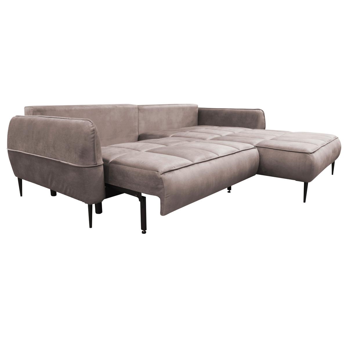 Ecksofa mit Bettkasten Letto 260x189 cm Velours Beige - Beige/Schwarz, Design, Textil (260/189cm) - MID.YOU