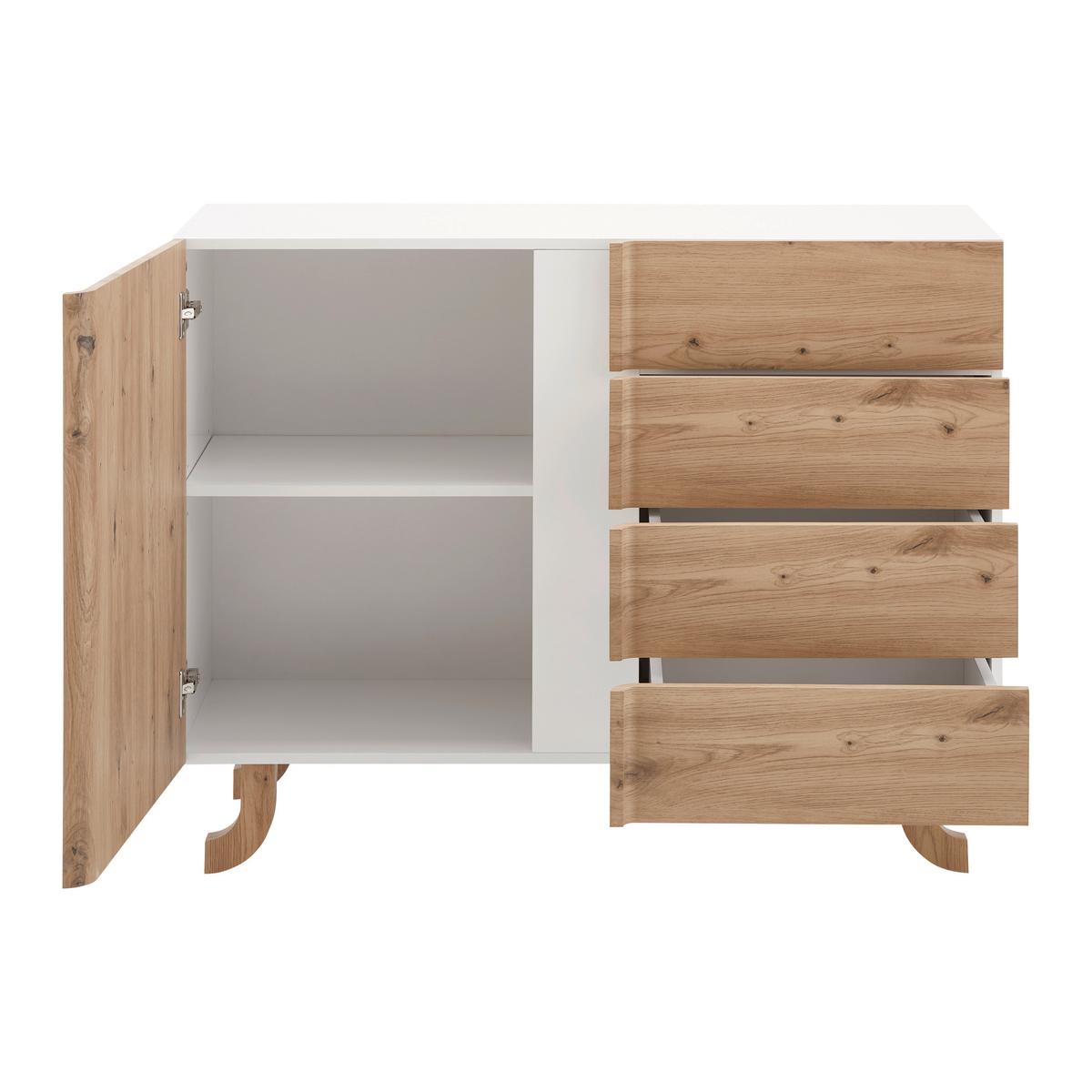 Široká komoda VIRA farby dubu/biela - biela/farba borovice, Modern, drevo (110/43/85cm) - Bessagi Home