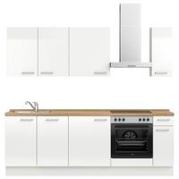 Kuchyňská linka 240 cm, alpská bílá vysoký lesk - barvy dubu/vysoce lesklá bílá, Moderní, kov/kompozitní dřevo (240cm) - Nobilia