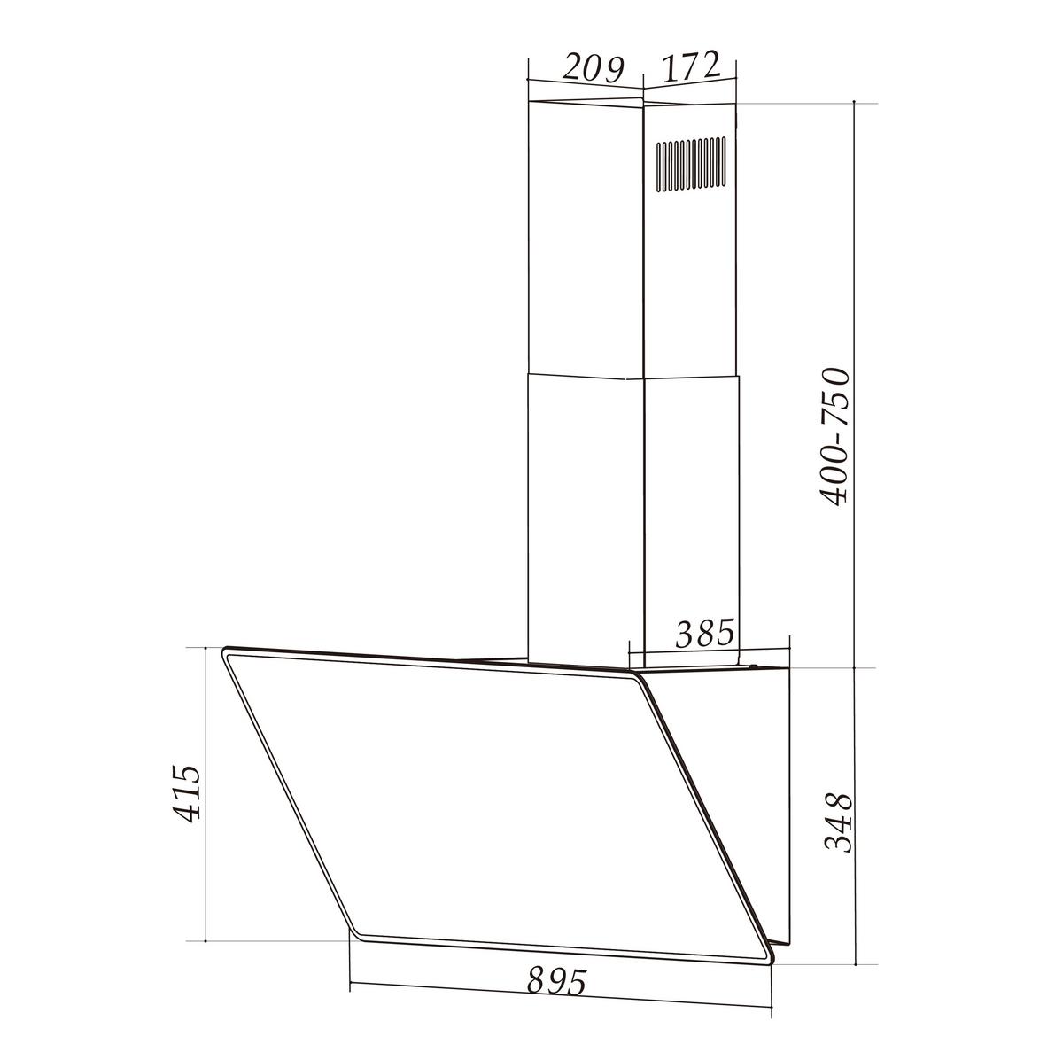 Dunstabzugshaube Respekta Lora Schwarz B:89,5cm - Schwarz, Basics, Glas/Metall (89,5/75-110/38,5cm) - Respekta