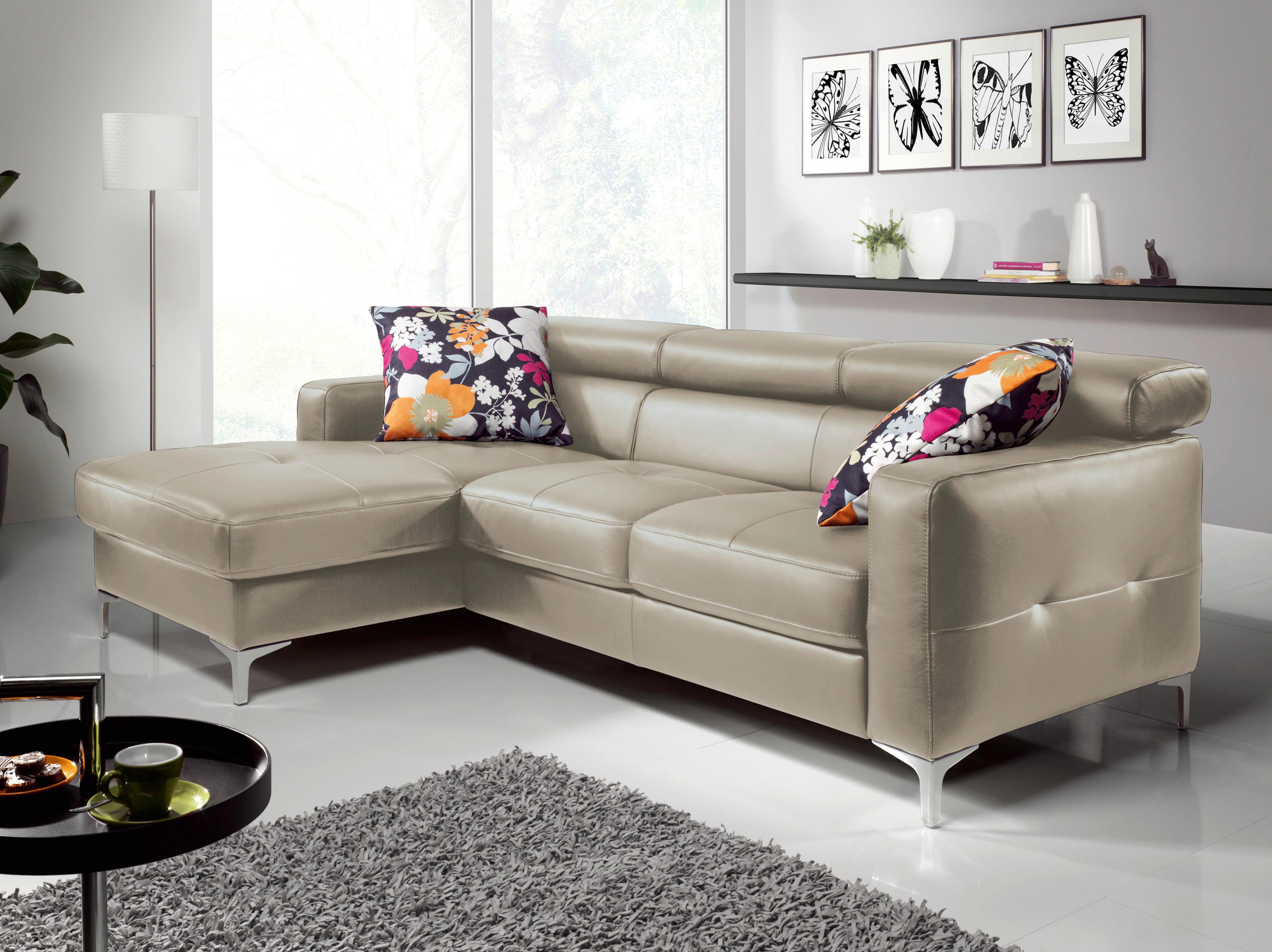 Ecksofa Sammy Grau Leder - Chromfarben/Grau, Design, Leder (169/226cm) - Livetastic