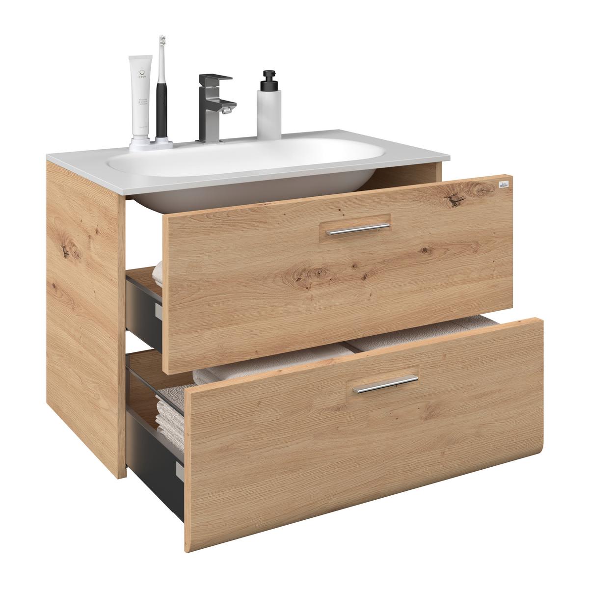 Waschbeckenunterschrank mit Soft-Close Avensis, B: 75 cm - Eichefarben, MODERN, Holzwerkstoff (75/53/45cm) - Luca Bessoni