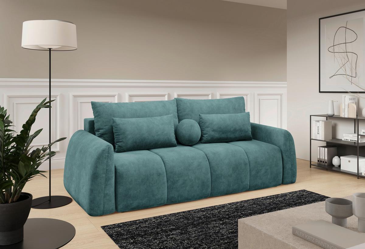 Schlafsofa Geronimo Petrol B: 252cm - Petrol/Schwarz, Design, Textil (252/93/167cm) - Livetastic