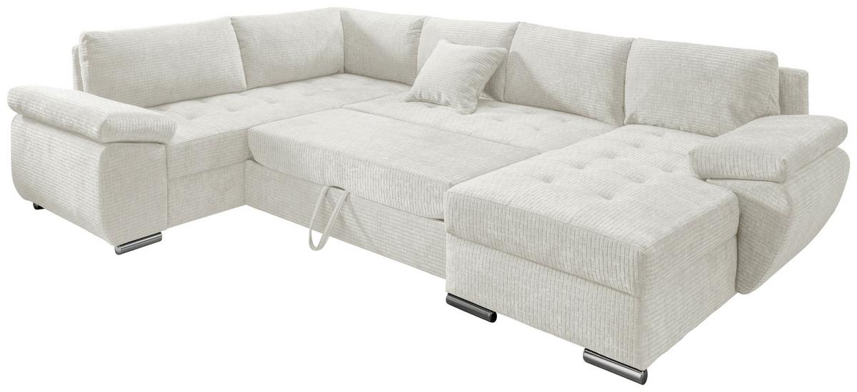 Wohnlandschaft Terana Creme mit Schlaffunktion, Mikrofaser - Chromfarben/Creme, KONVENTIONELL, Textil (219/305/157cm) - Livetastic