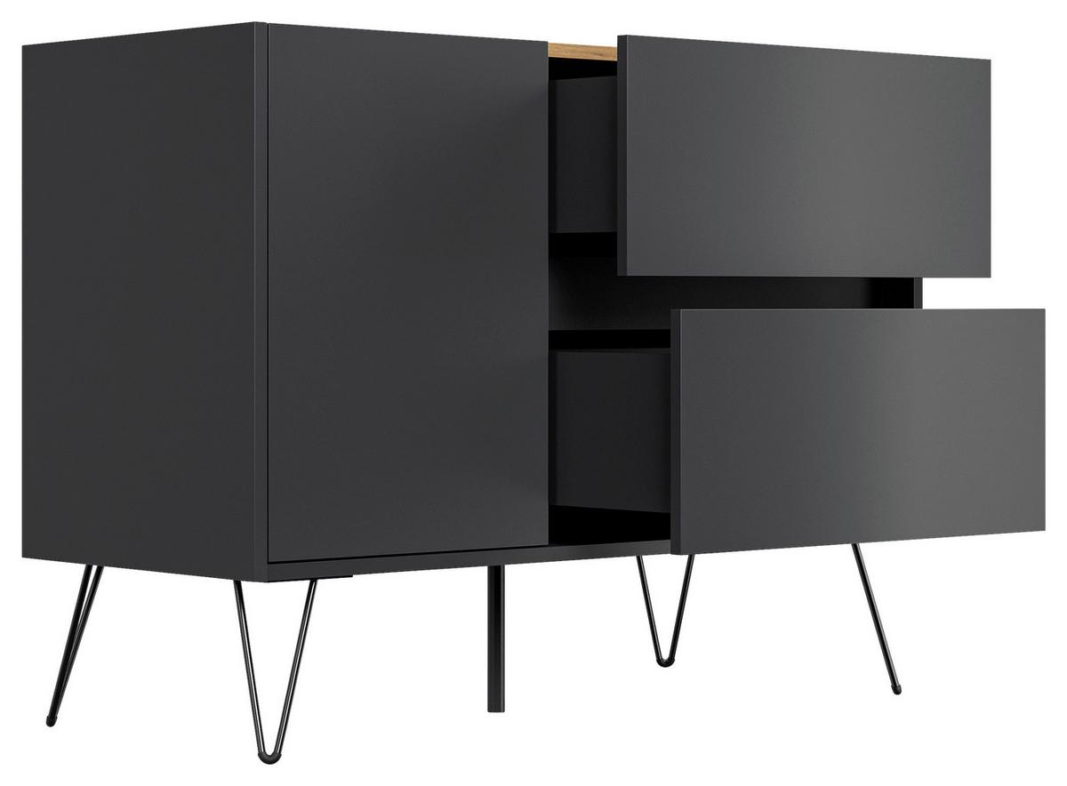 Sideboard Posseik Industrial Graphit/Eichefarben B: 99 cm - Eichefarben/Schwarz, Design, Holzwerkstoff (99/75,8/42cm) - P & B