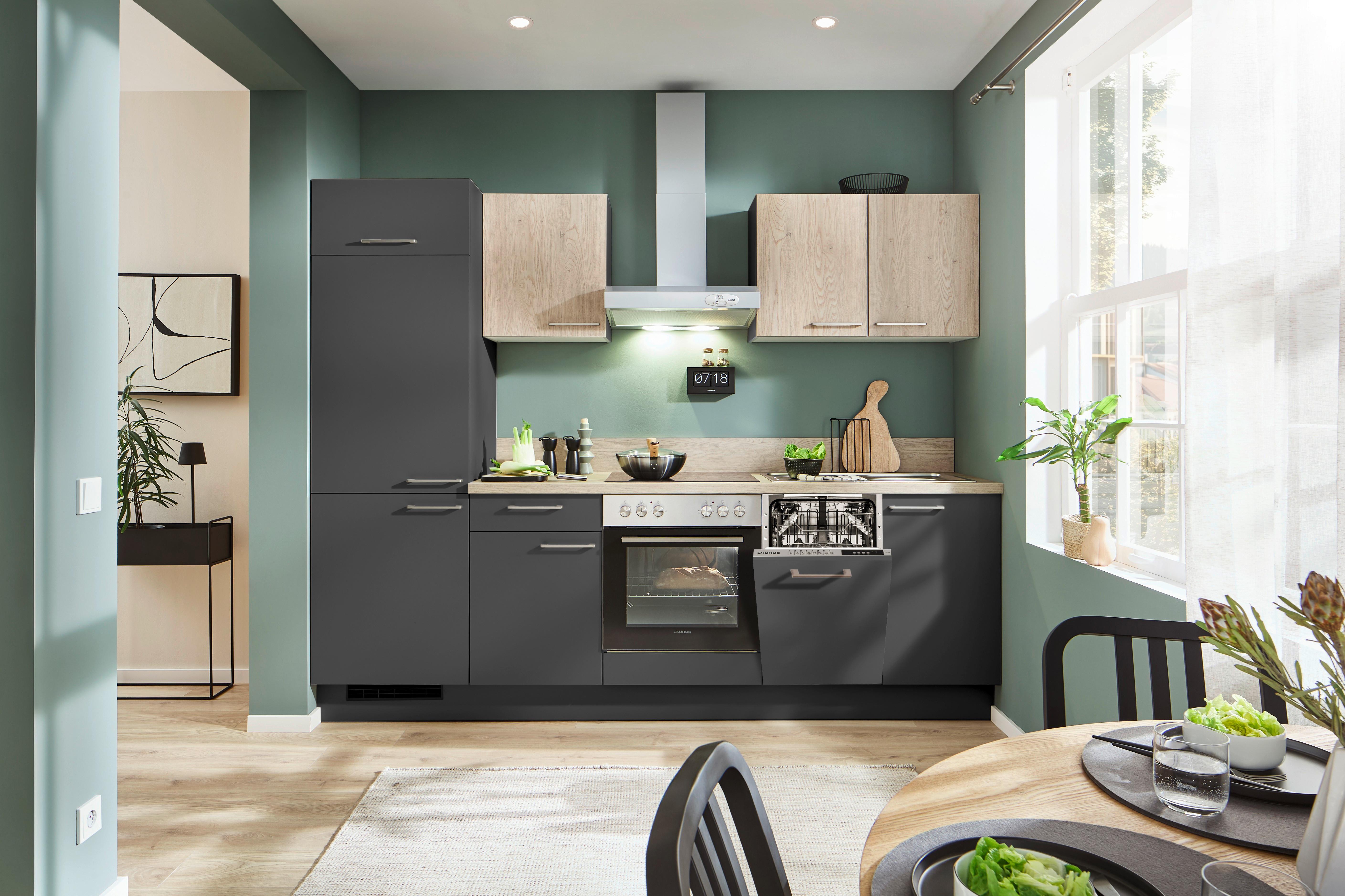 KÜCHENBLOCK PN80/PN100 - Eichefarben/Graphitfarben, Trend, Holzwerkstoff (260cm) - Pino