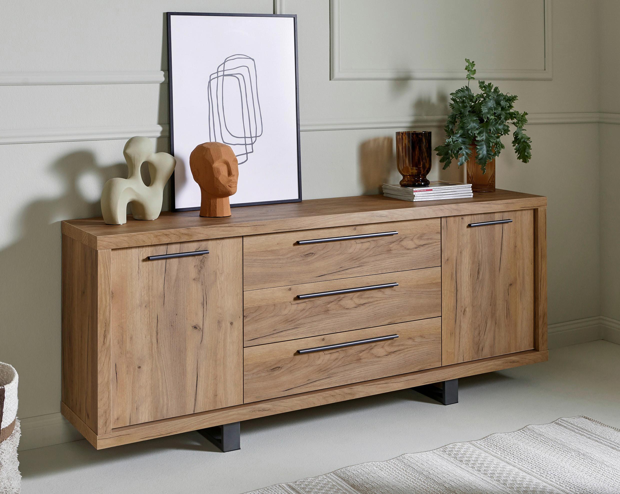 Sideboard 180 cm Scope Sb 180 Kerneiche - Eichefarben/Anthrazit, KONVENTIONELL, Holzwerkstoff/Metall (180/75/39,50cm) - Livetastic