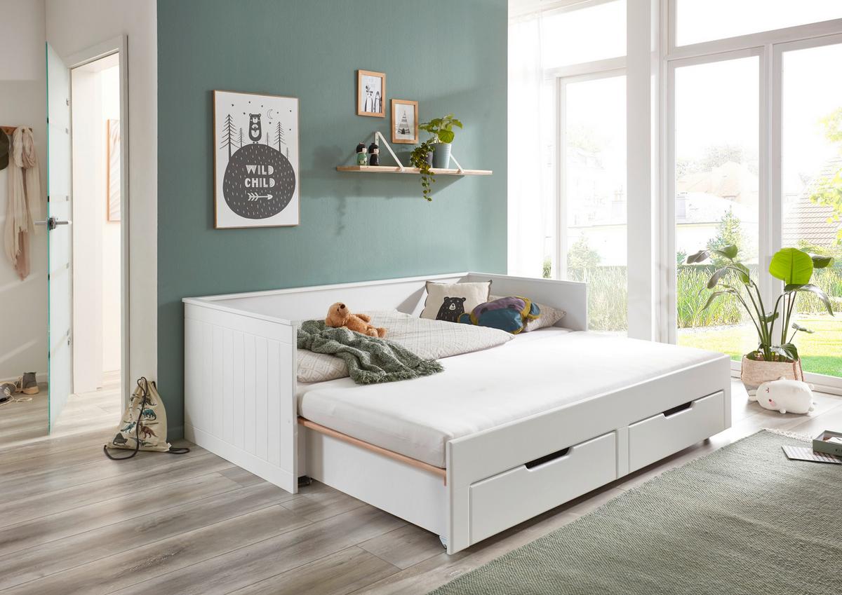 Kihúzható Ágy Clara - bükk/fehér, Basics, faalapú anyag/fa (90/200cm) - P & B