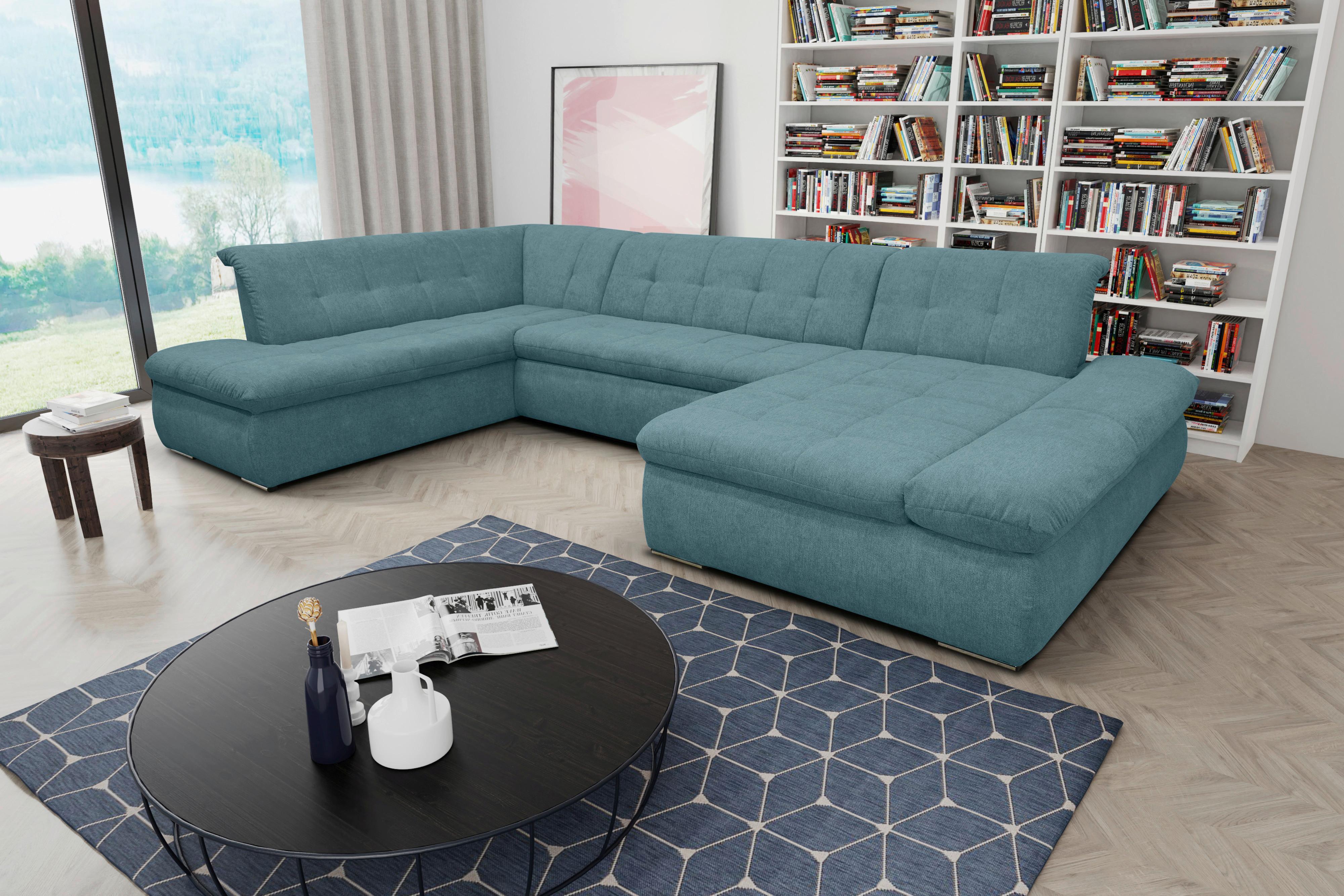 Wohnlandschaft Moric Petrol Mikrofaser - Chromfarben/Petrol, KONVENTIONELL, Textil (216/353/172cm) - MID.YOU