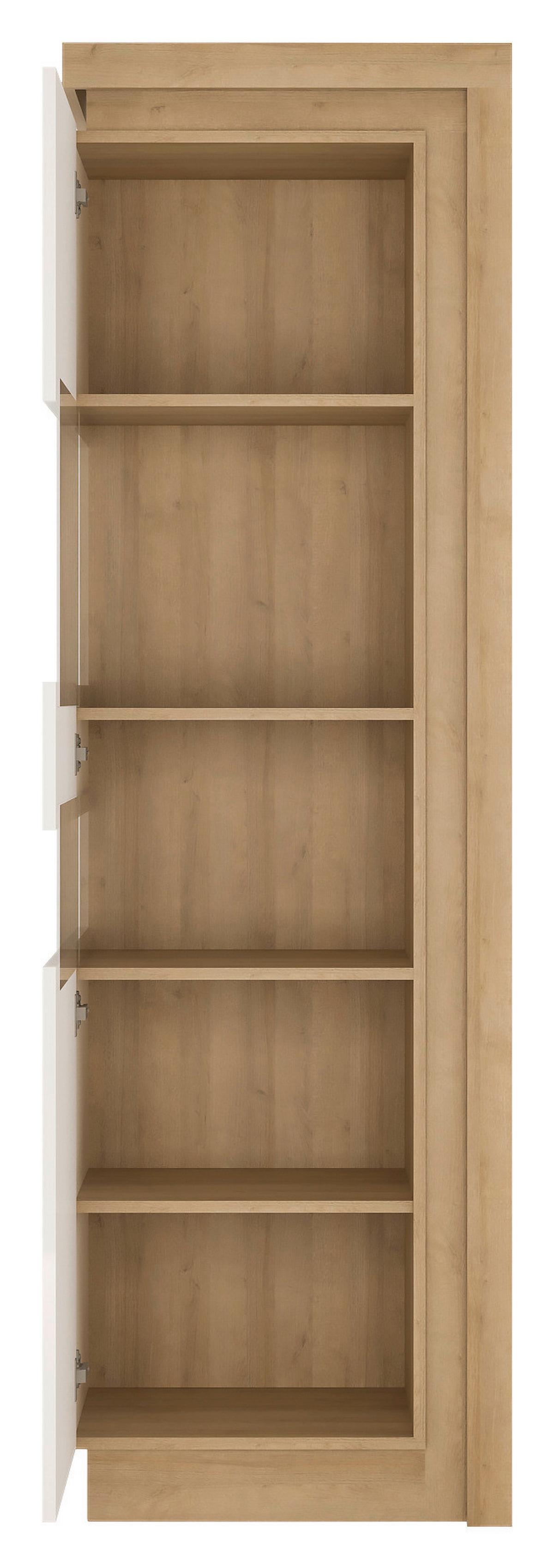 Vitrine Lyon Hell Weiß/Eichefarben B: 60 cm - Weiß Hochglanz/Eichefarben, Trend, Glas/Holzwerkstoff (59,7/198,1/42cm)