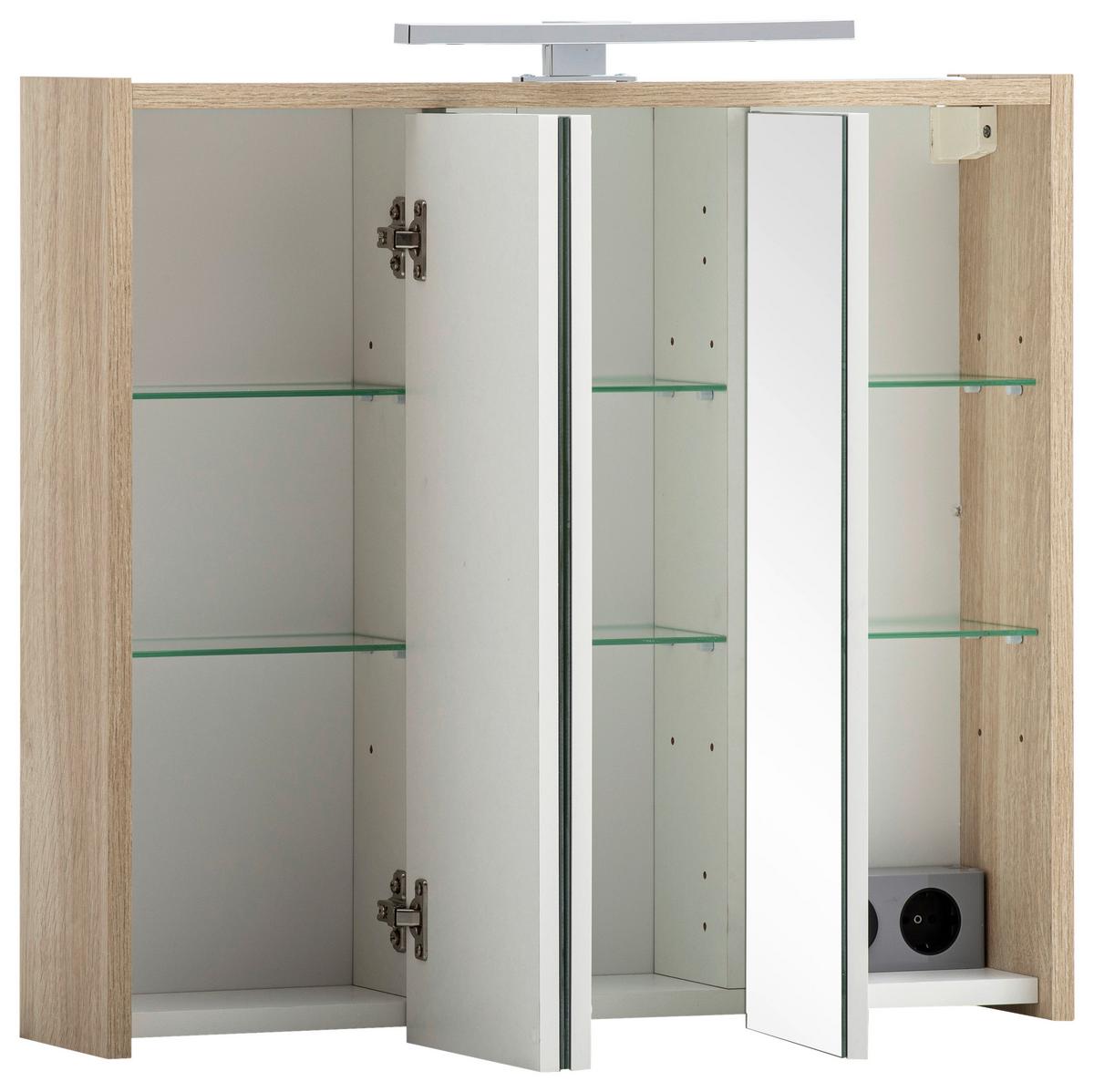 SPIEGELSCHRANK Eiche Dekor B: 65cm - Eichefarben/Weiß, MODERN, Glas/Holzwerkstoff (65/62,7/16cm) - MID.YOU