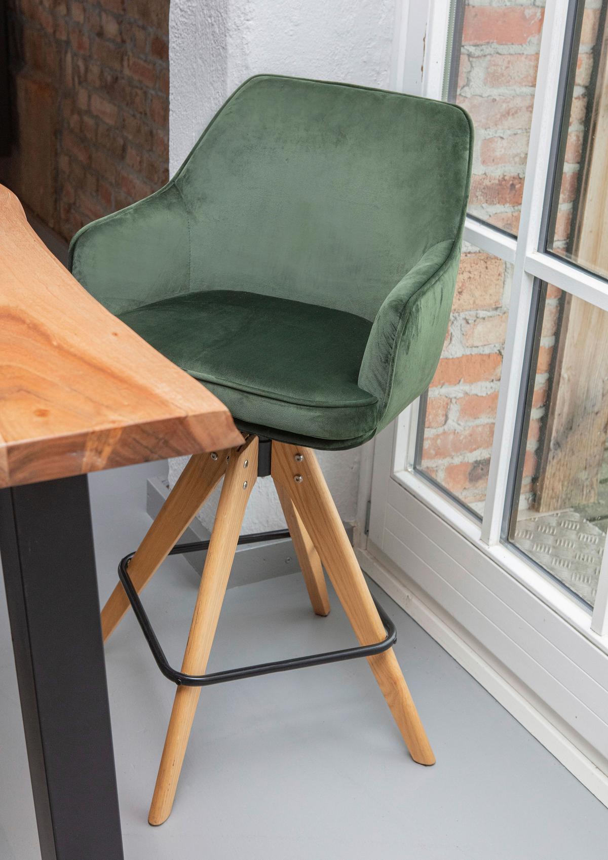 Barhocker Floyd Dunkelgrün, B: 53 cm - Dunkelgrün/Eichefarben, MODERN, Holz/Textil (53/55/100cm) - Livetastic