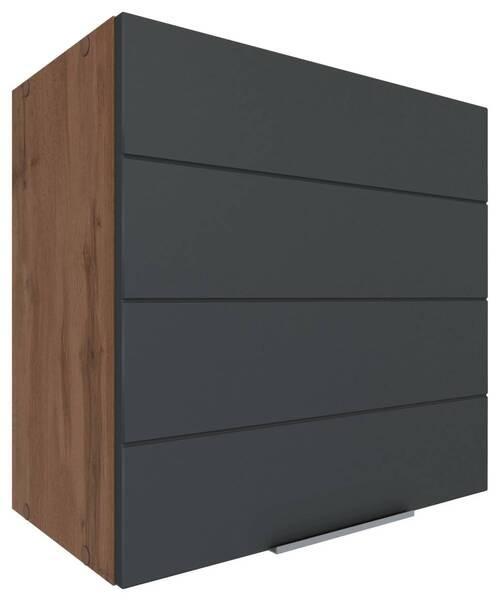 Küchenoberschrank mit graphitfarbener Front und Korpus in Eiche Dekor