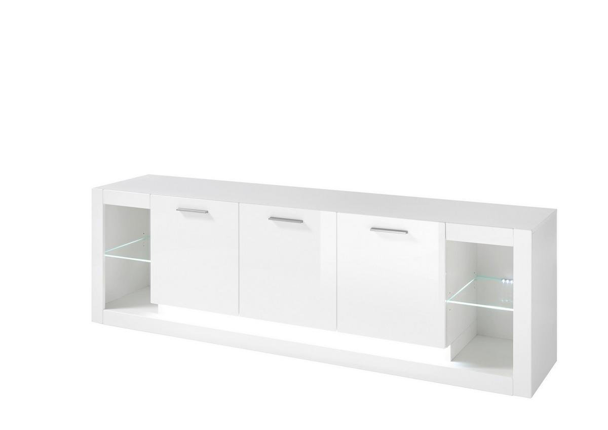 Lowboard Meran Weiß B: 198 cm - Weiß Hochglanz/Weiß, Design, Glas/Holzwerkstoff (198/49/43cm) - MID.YOU