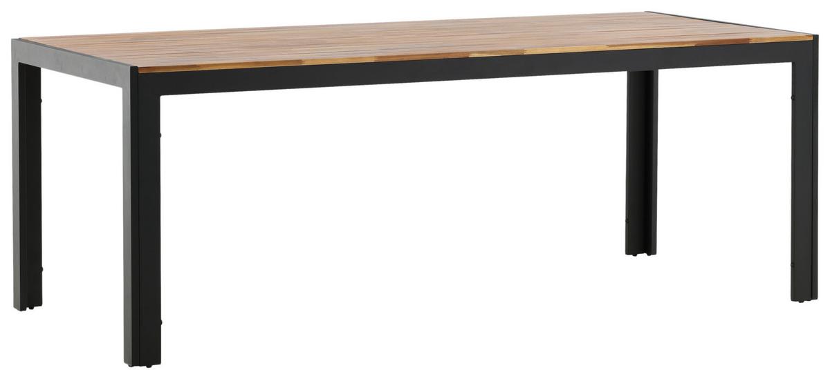 Gartentisch Bois Akazienholz /Metall L 205 cm - Schwarz/Akaziefarben, KONVENTIONELL, Holz/Metall (205/90/75cm) - Gardenson