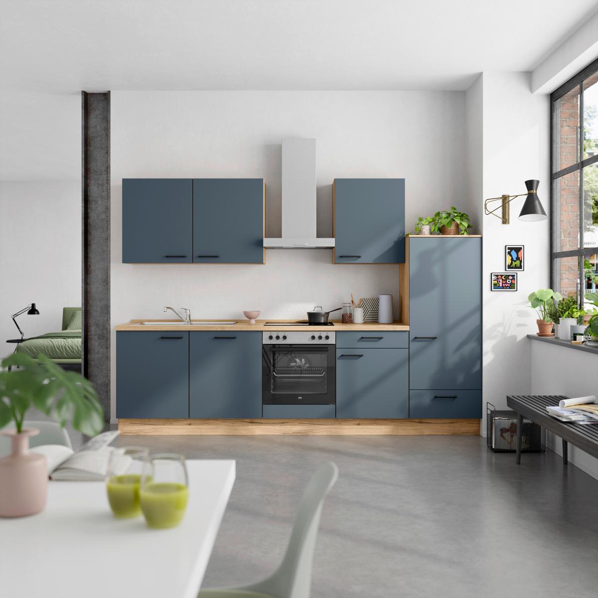 Küchenleerblock Easytouch Low-Line, L10 Rechts - Blau/Eichefarben, MODERN, Holzwerkstoff (300cm) - Nobilia