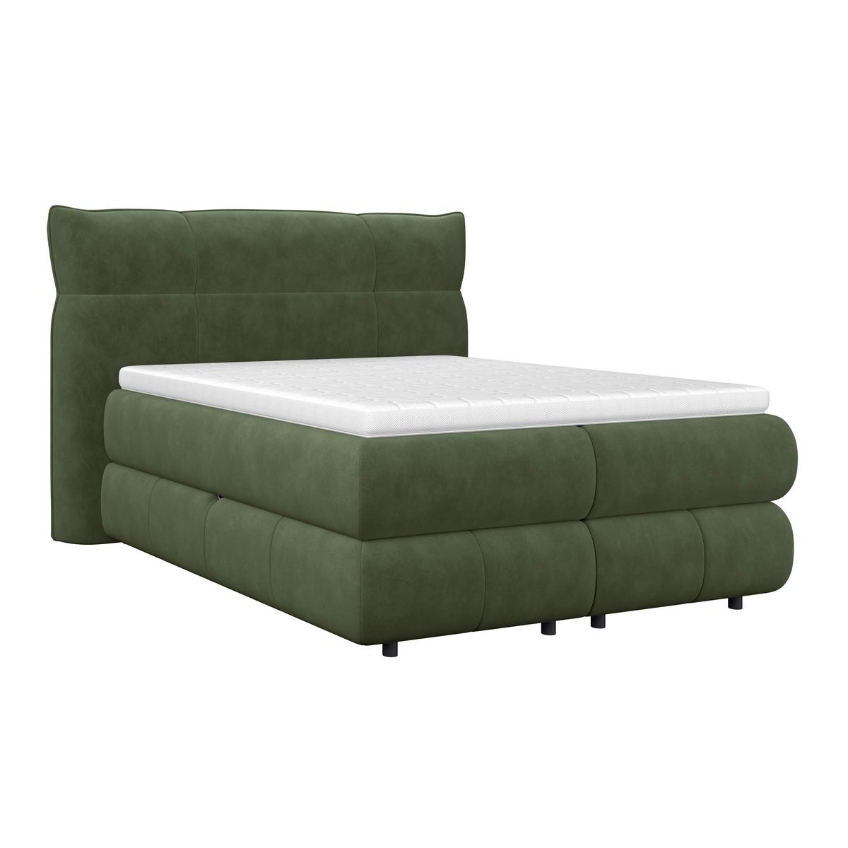 Boxspringbett Carmelo Dunkelgrün 140x200 cm H5 - Dunkelgrün/Schwarz, Trend, Textil (140/200cm)