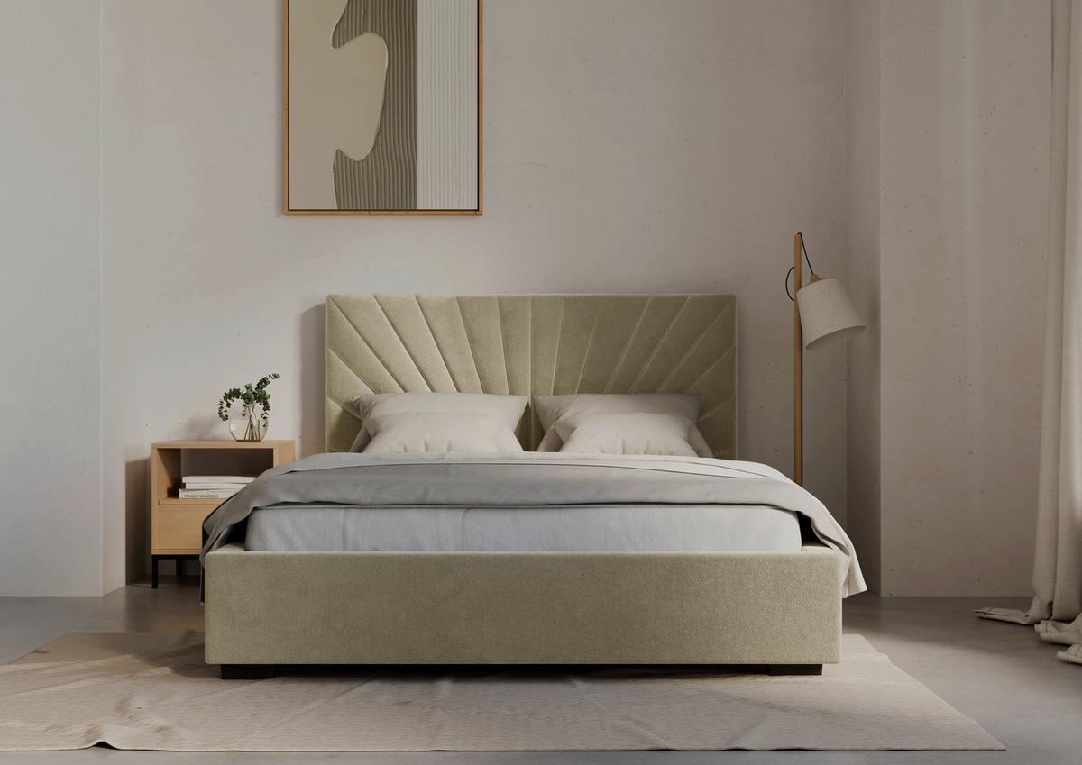 Polsterbett Celaro base creme 140x200 cm - Beige/Kernbuche, KONVENTIONELL, Holz/Textil (140/200cm)