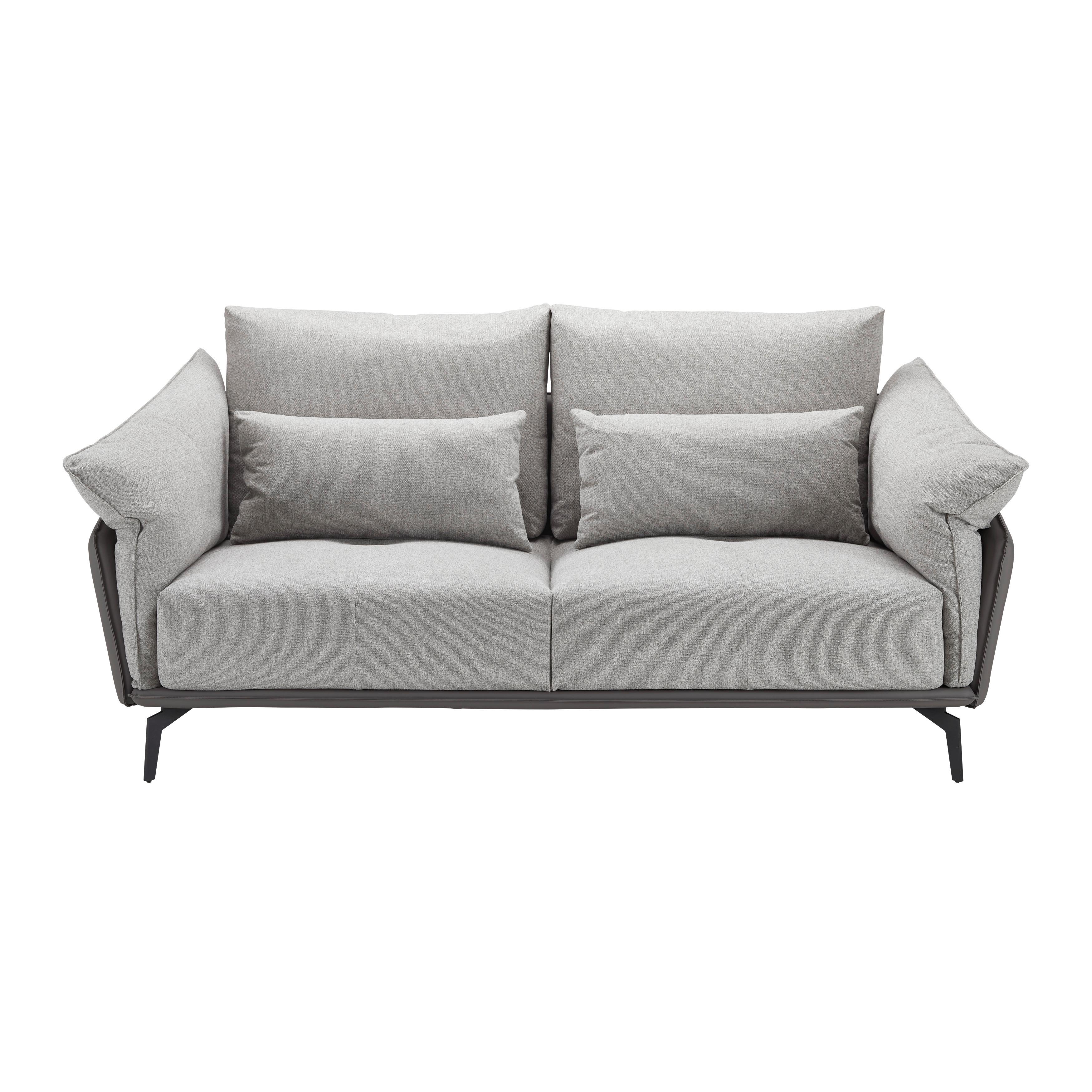2místná pohovka s polštáři ELICIA šedá - černá/světle šedá, Moderní, kov/dřevo (205/88/92cm) - Bessagi Home