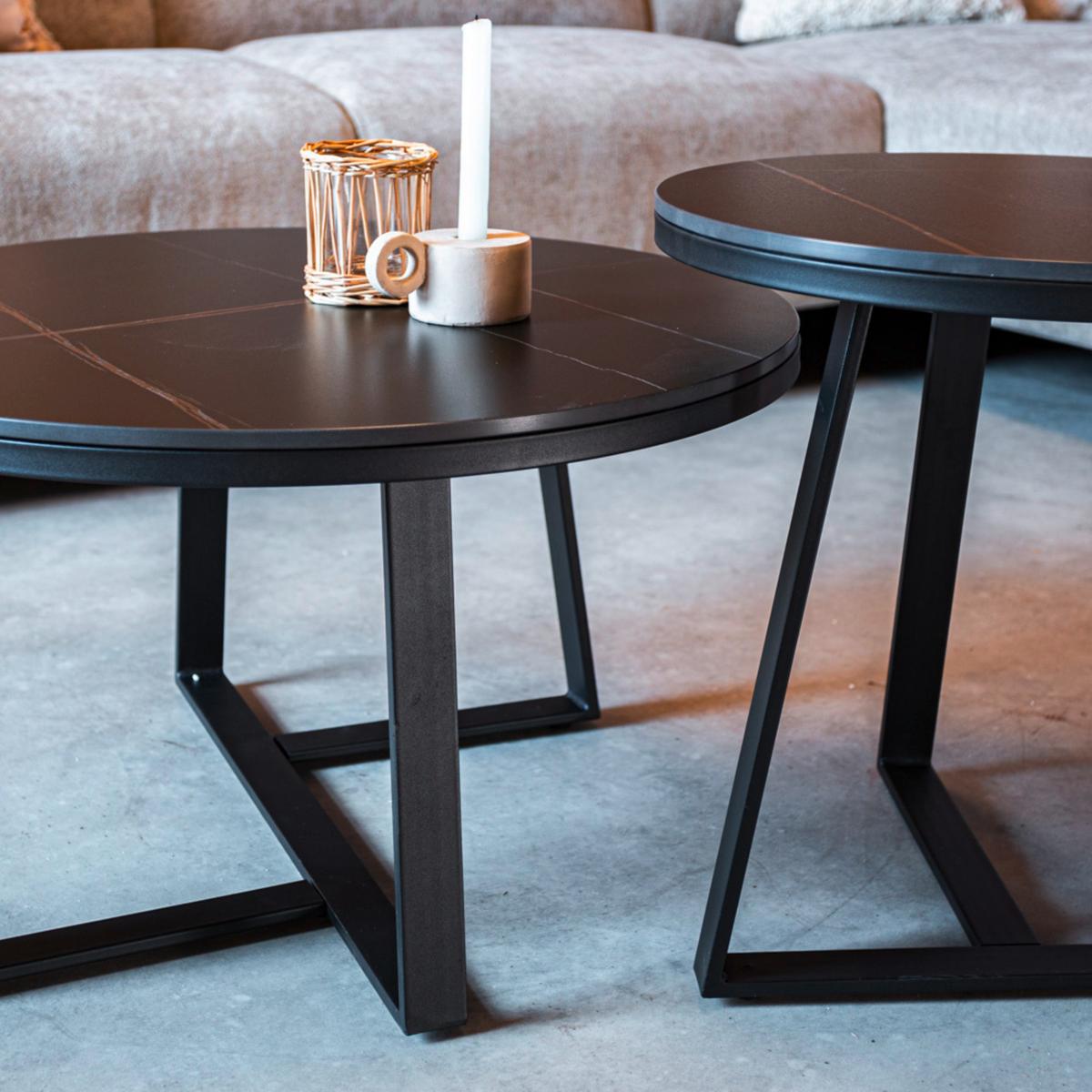Couchtisch Pete Schwarz D: 69 Cm - Schwarz, MODERN, Stein/Metall (69/40cm) - MID.YOU