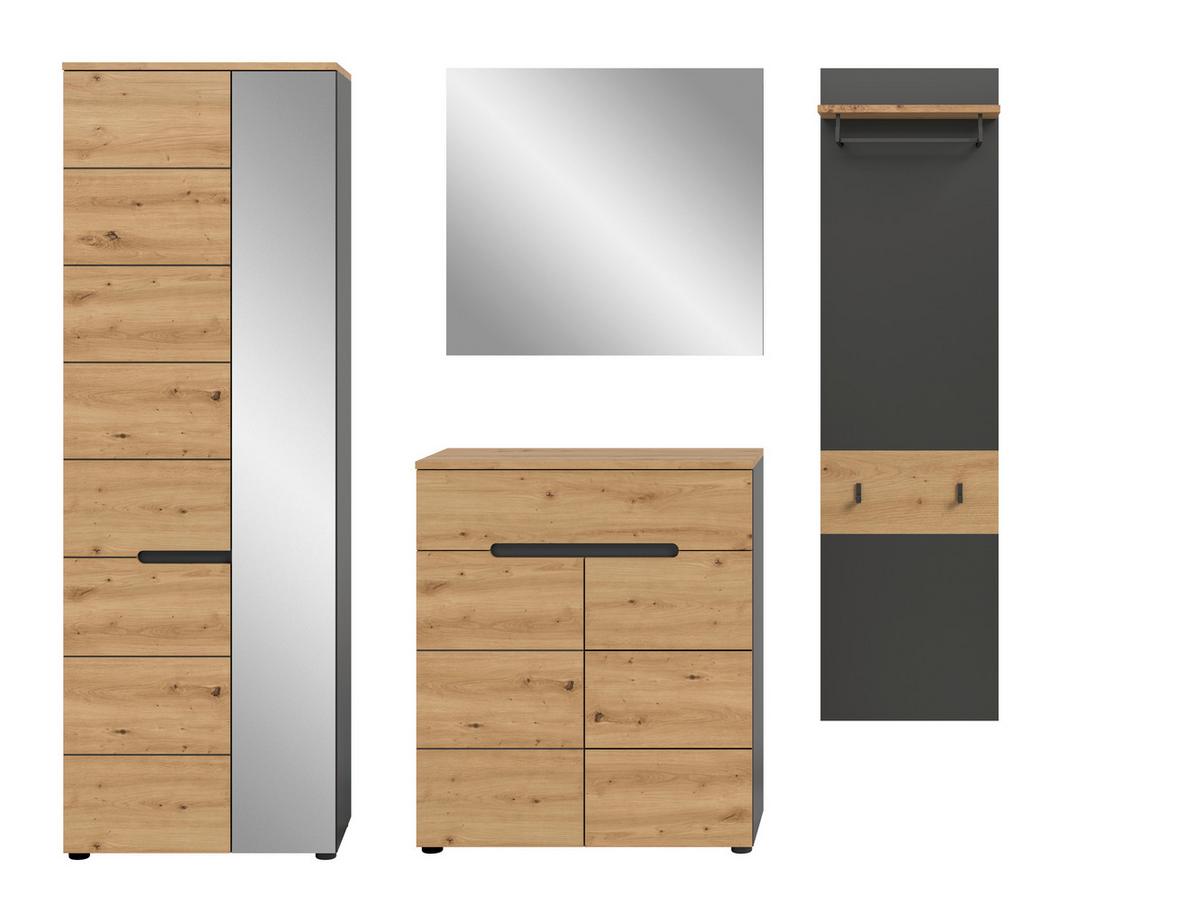 Garderobe Canu 4-teilig Eiche Artisan/grau B: 220 Cm - Eiche Artisan, Design, Holzwerkstoff (220/190/37cm) - Livetastic