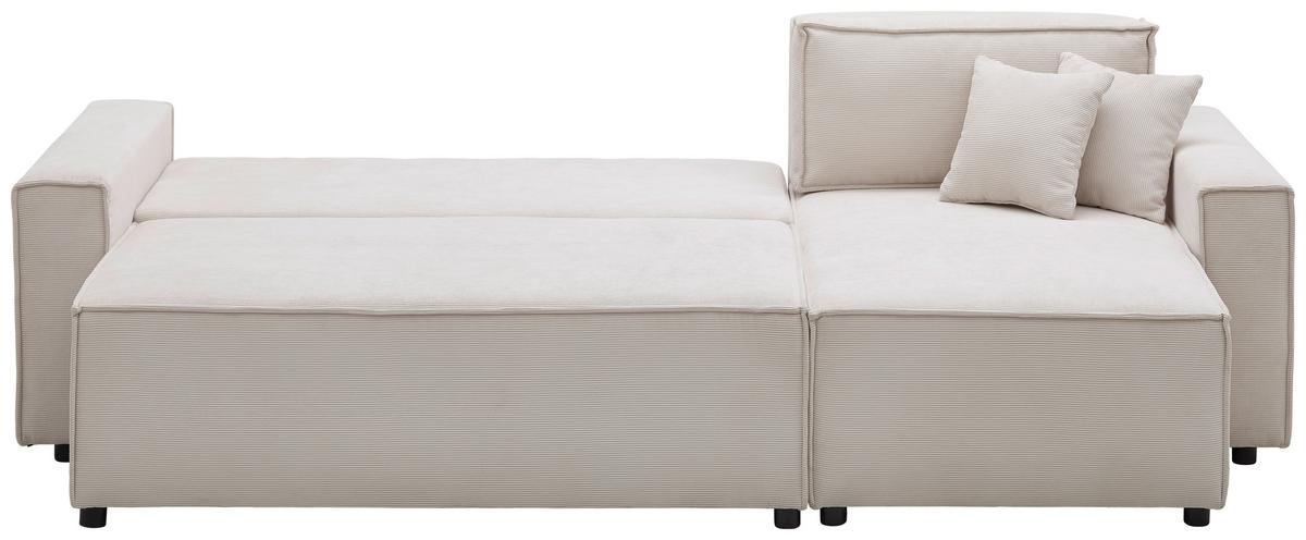 Ecksofa mit Schlaffunktion Mira Beige Cord - Beige/Schwarz, Basics, Textil (248/76/140cm) - Livetastic