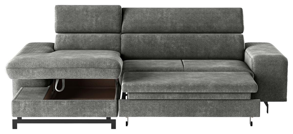Ecksofa Mit Bettkasten Emma Grau 165x267 Cm - Schwarz/Grau, Textil (165/267cm) - MID.YOU