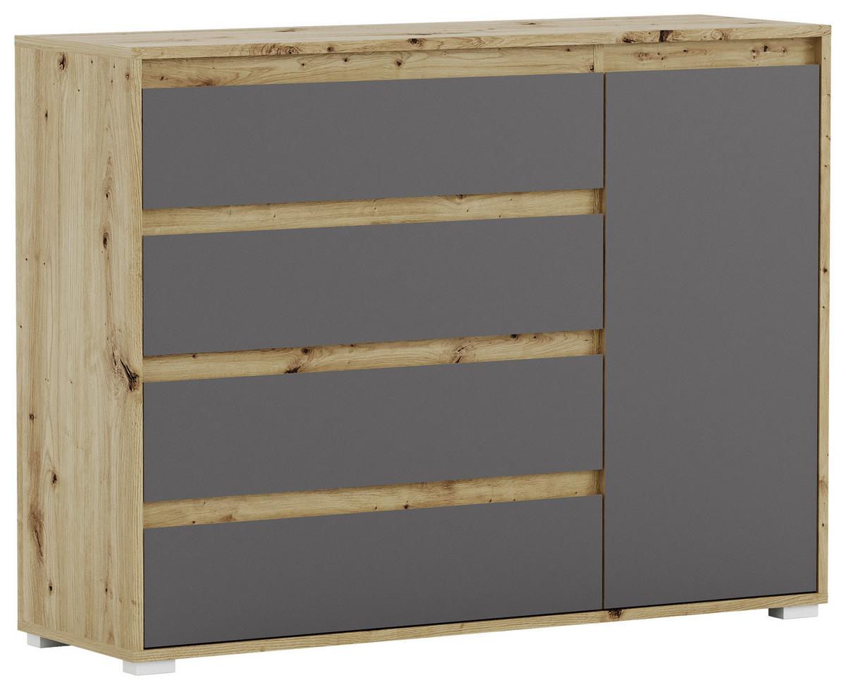 Kommode grifflos B: 113 cm Torino Eiche Dekor/Grau - Eichefarben/Silberfarben, MODERN (113/85/35cm)