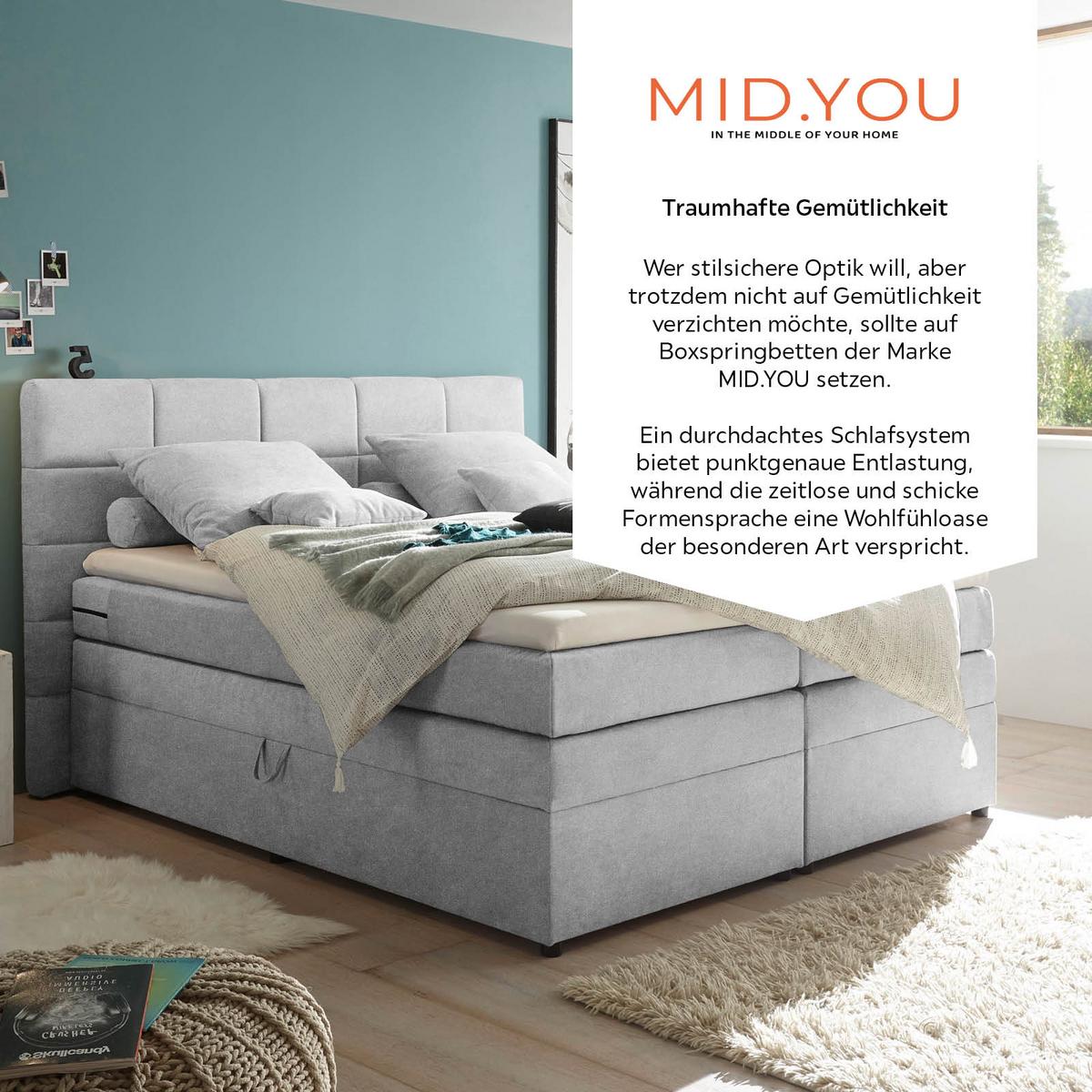 Boxspringbett Mit Topper & Bettkasten 180x200 Tacoma 3 - Silberfarben, KONVENTIONELL, Kunststoff/Textil (180/200cm) - MID.YOU
