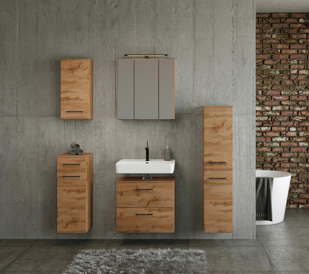 Badmöbel-Set Manchester B: 90 cm Eiche Wotan Dekor - Eichefarben, MODERN, Holzwerkstoff (90cm) - Held
