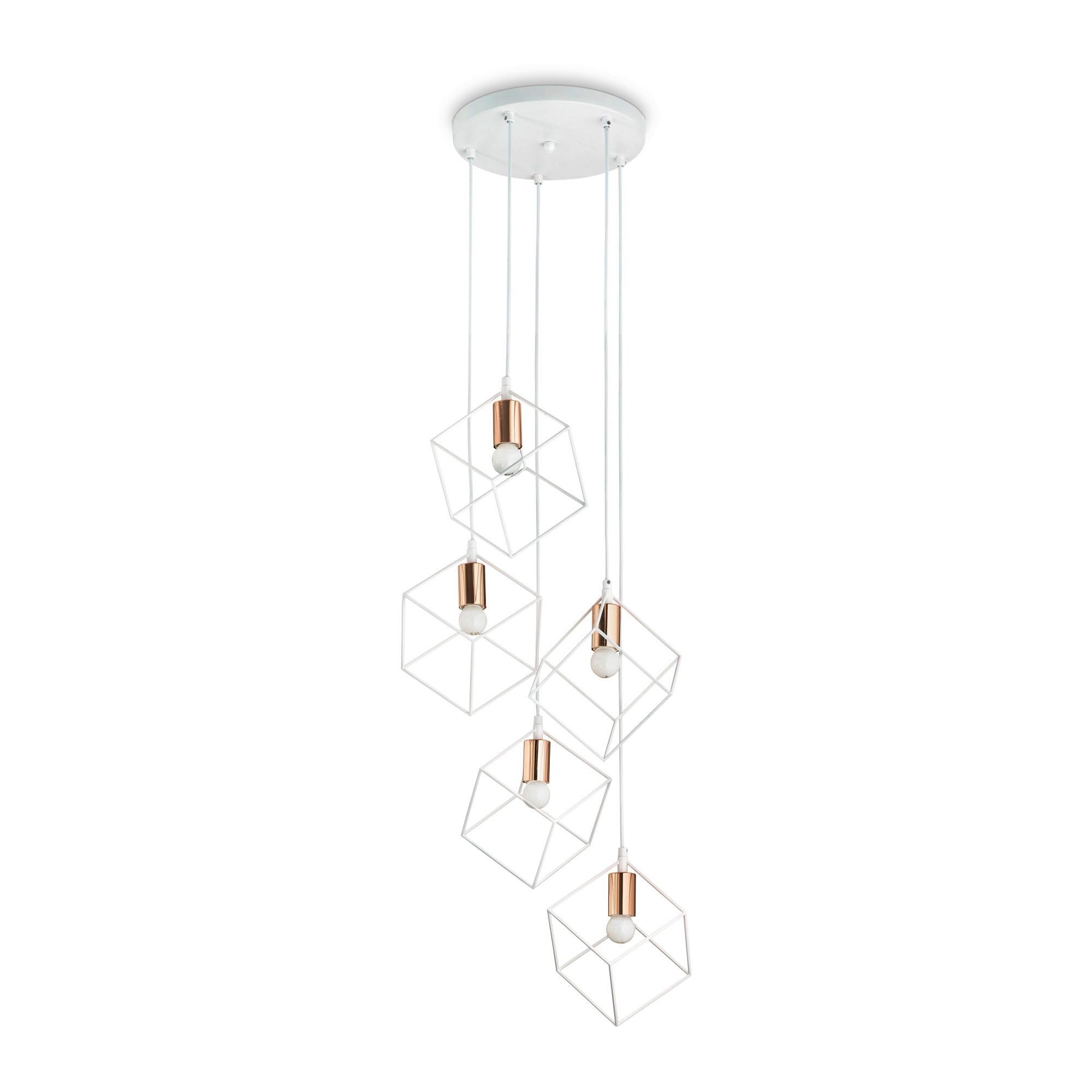 Hängeleuchte Ice H: 60-245,5cm 5-Flammig - Messingfarben/Weiß, Design, Metall (50/60-245,50cm) - Ideal Lux