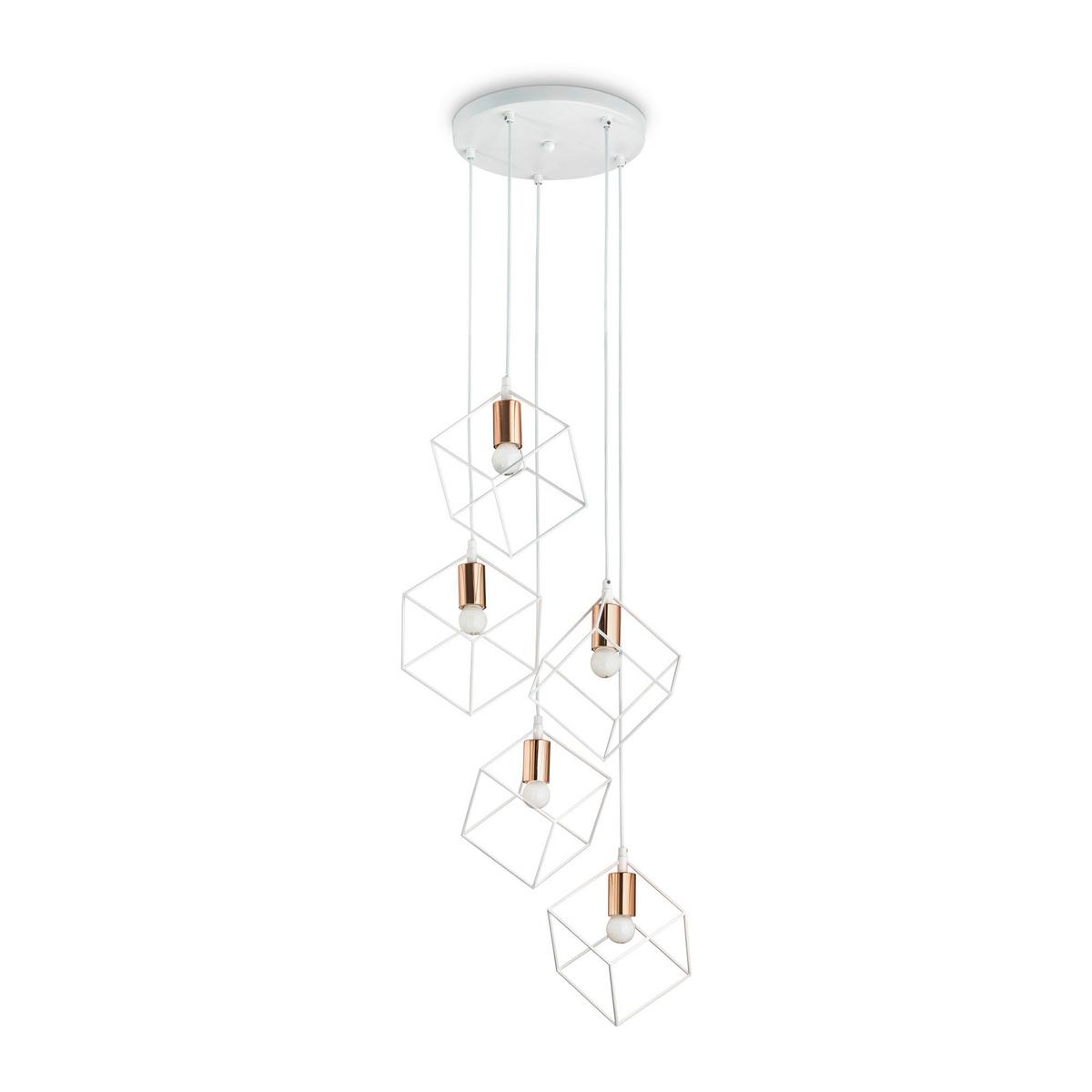 Hängeleuchte Ice H: 60-245,5cm 5-Flammig - Messingfarben/Weiß, Design, Metall (50/60-245,50cm) - Ideal Lux