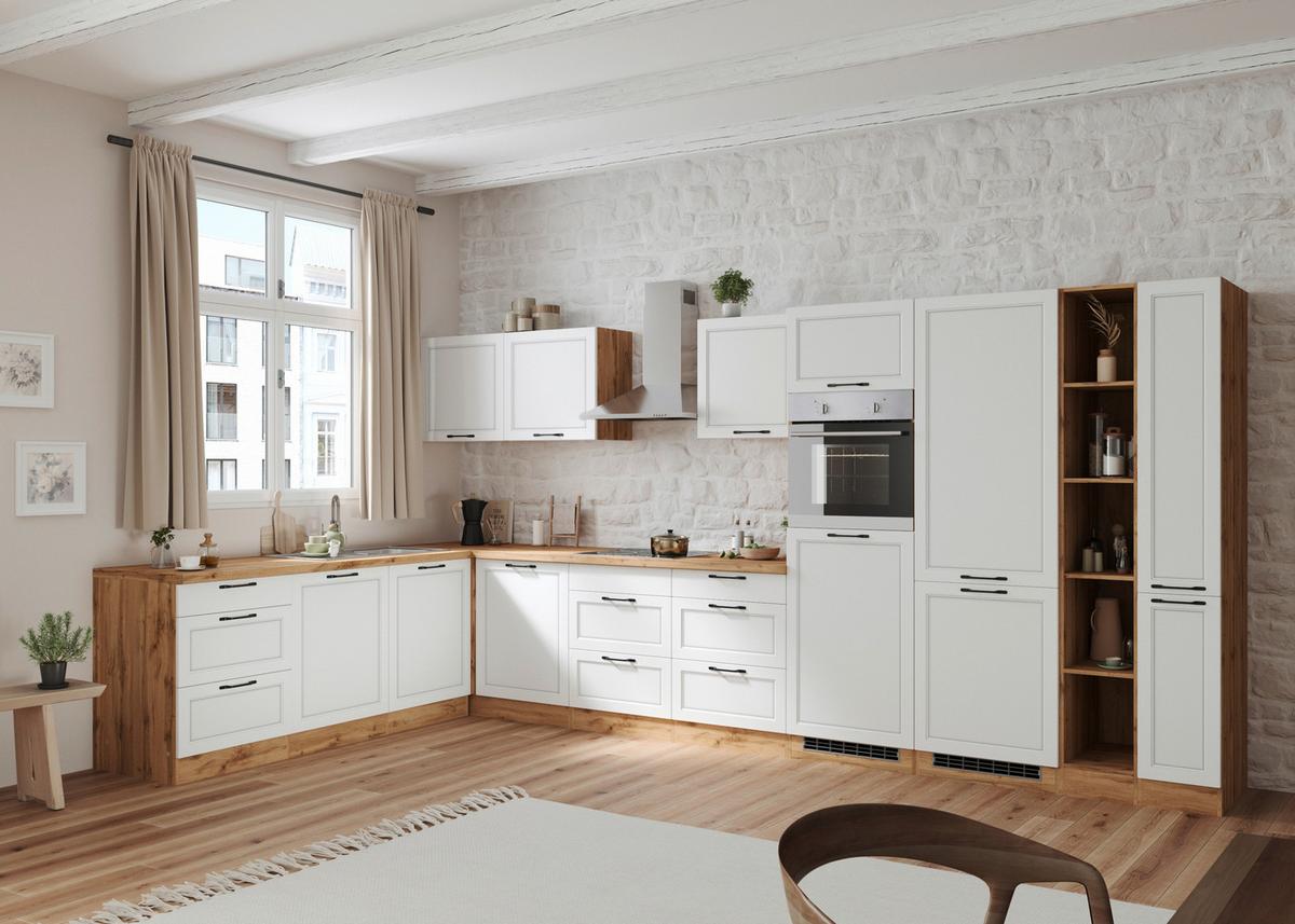 Eckküche Meran Mit Spüle 240x420 Cm Weiß/eiche Dekor - Eiche Wotan/Weiß, LIFESTYLE, Holzwerkstoff (240/420cm) - Held