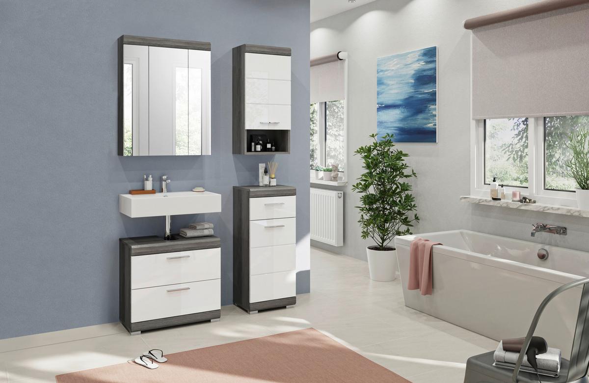 Badezimmer Scout - Weiß Hochglanz/Grau, MODERN, Holzwerkstoff (97cm) - MID.YOU