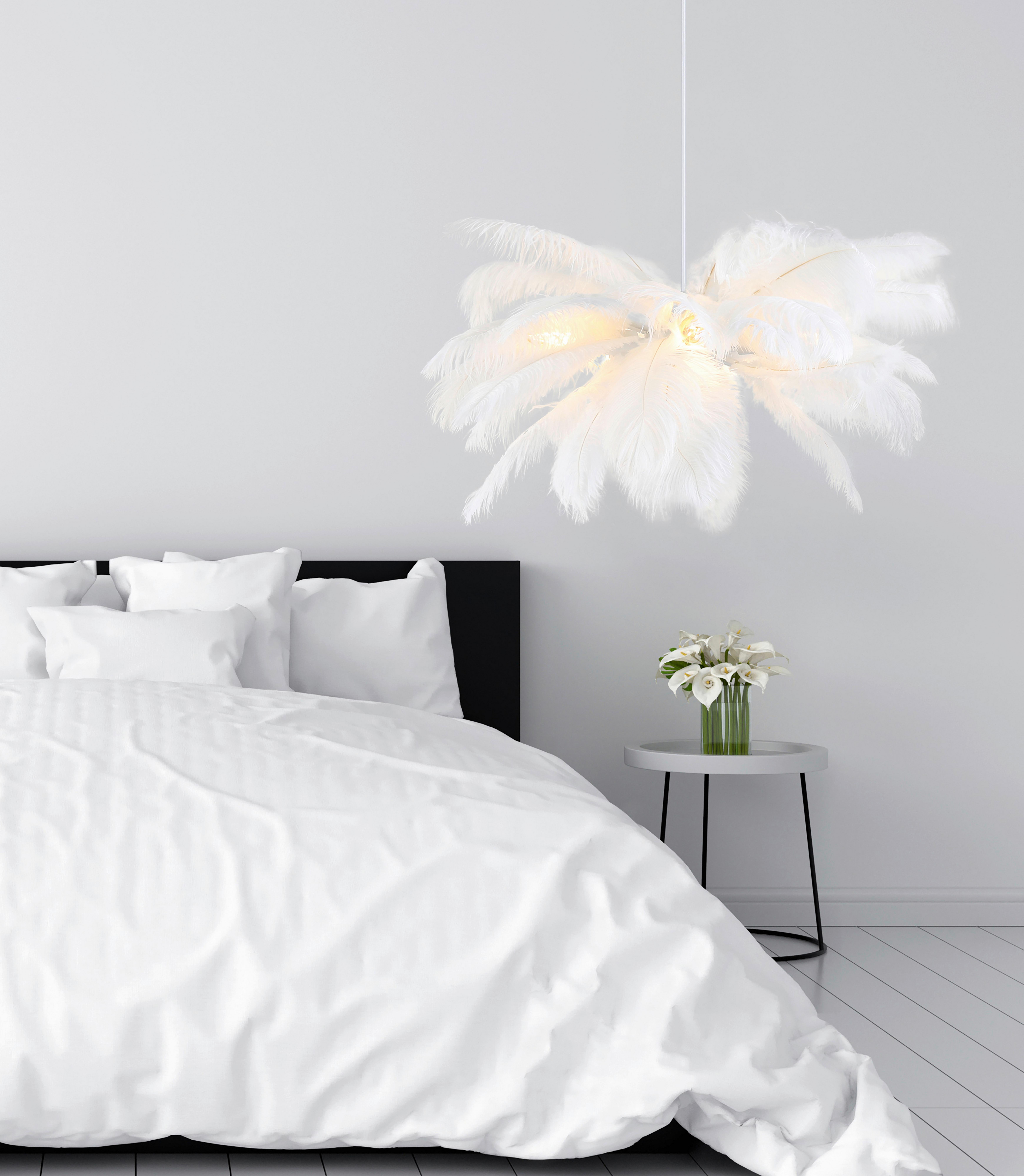 Hängeleuchte Fedi - Weiß, MODERN, Textil/Metall (55/120cm)