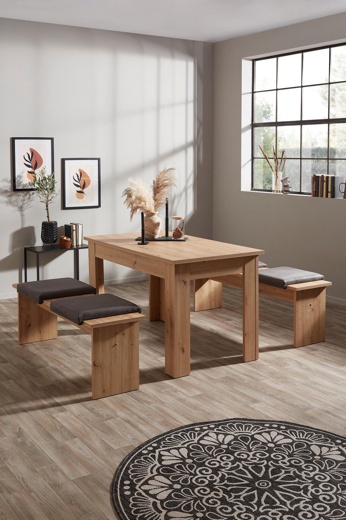 Essgruppe Paris 3-Tlg. Eiche Artisan Dekor - Eiche Artisan, KONVENTIONELL, Holzwerkstoff (137/77/75cm)