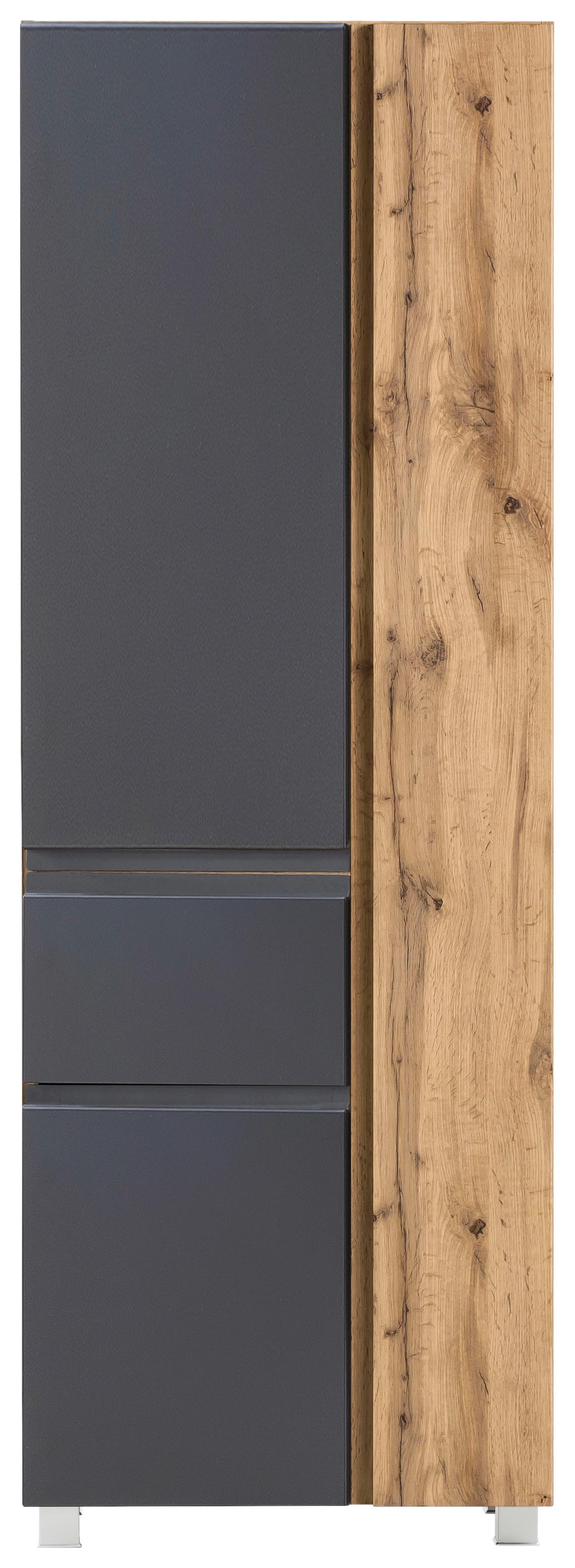 Hochschrank in Grau und Wotan Eiche