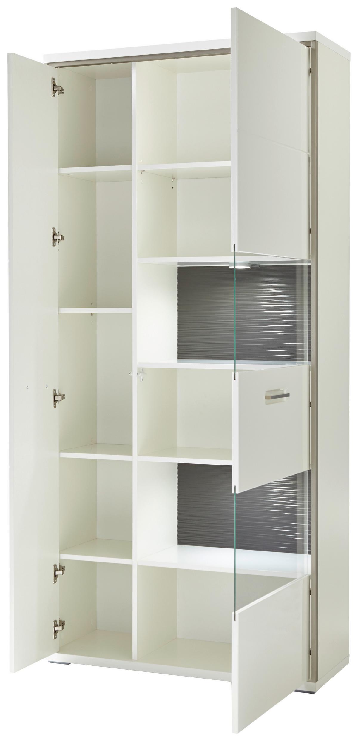 Vitrine B: 94 Cm Trento Grau/weiß/silberfarben - Weiß Hochglanz/Silberfarben, Design, Glas/Holzwerkstoff (94/201/38cm) - Livetastic