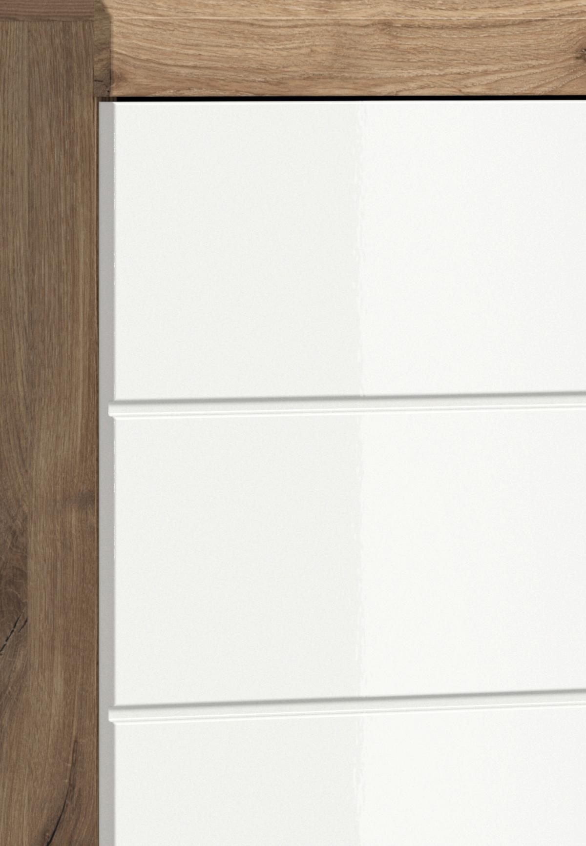 Hochschrank Wave Eichefarben Dekor Weiß Hg - Weiß Hochglanz/Eichefarben, MODERN, Holzwerkstoff (37/191/31cm) - MID.YOU