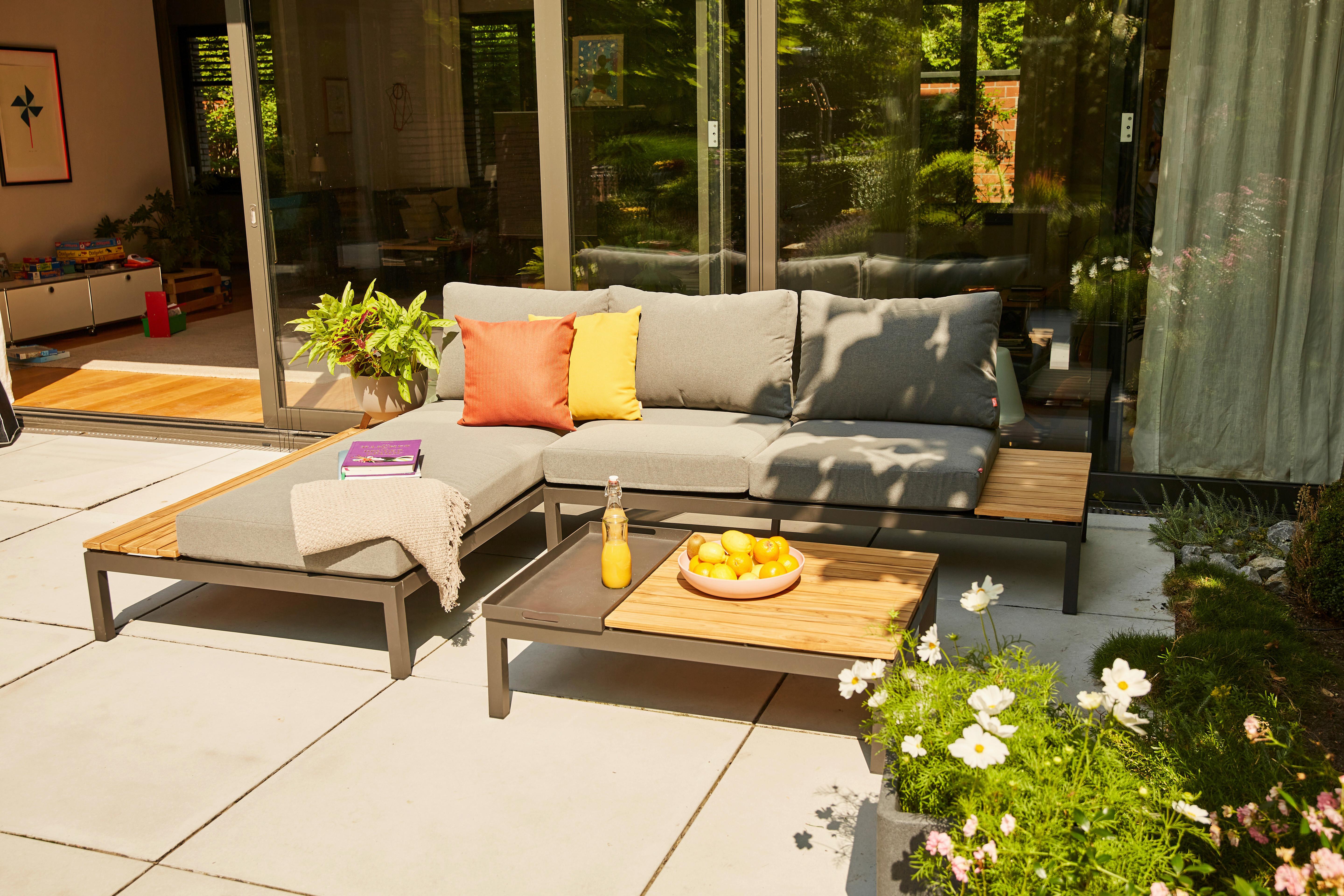 Loungegarnitur 3-Tlg Teakholz/Metall mit Kissen - Anthrazit/Grau, KONVENTIONELL, Holz/Textil (172/84/102cm) - Siena Garden