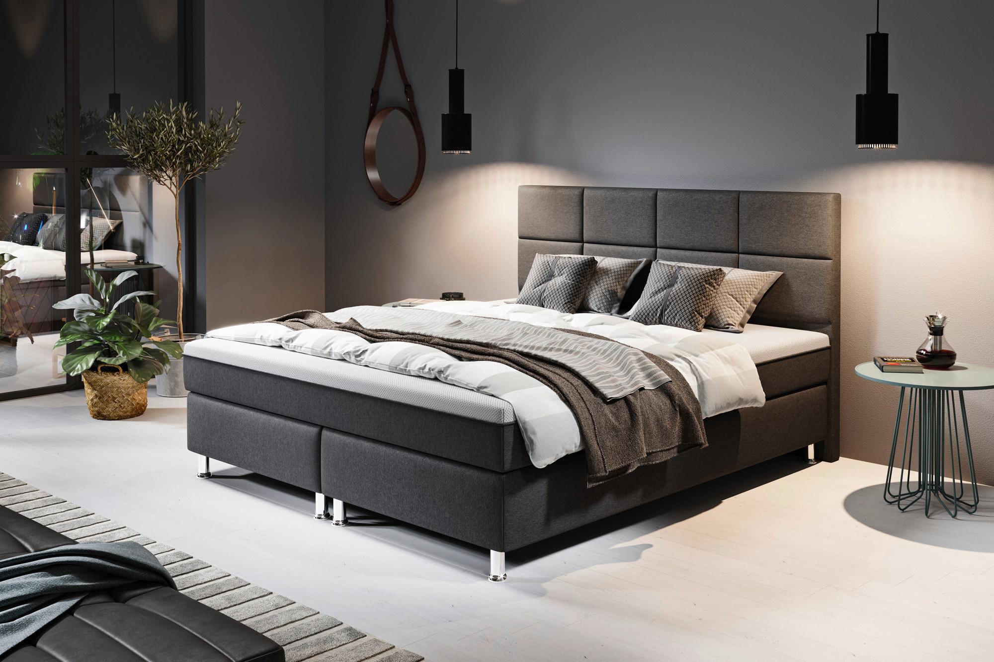 Boxspringbett Mit Topper 180x200 Rotterdam Plus-F - Anthrazit/Silberfarben, KONVENTIONELL, Textil (180/200cm) - MID.YOU