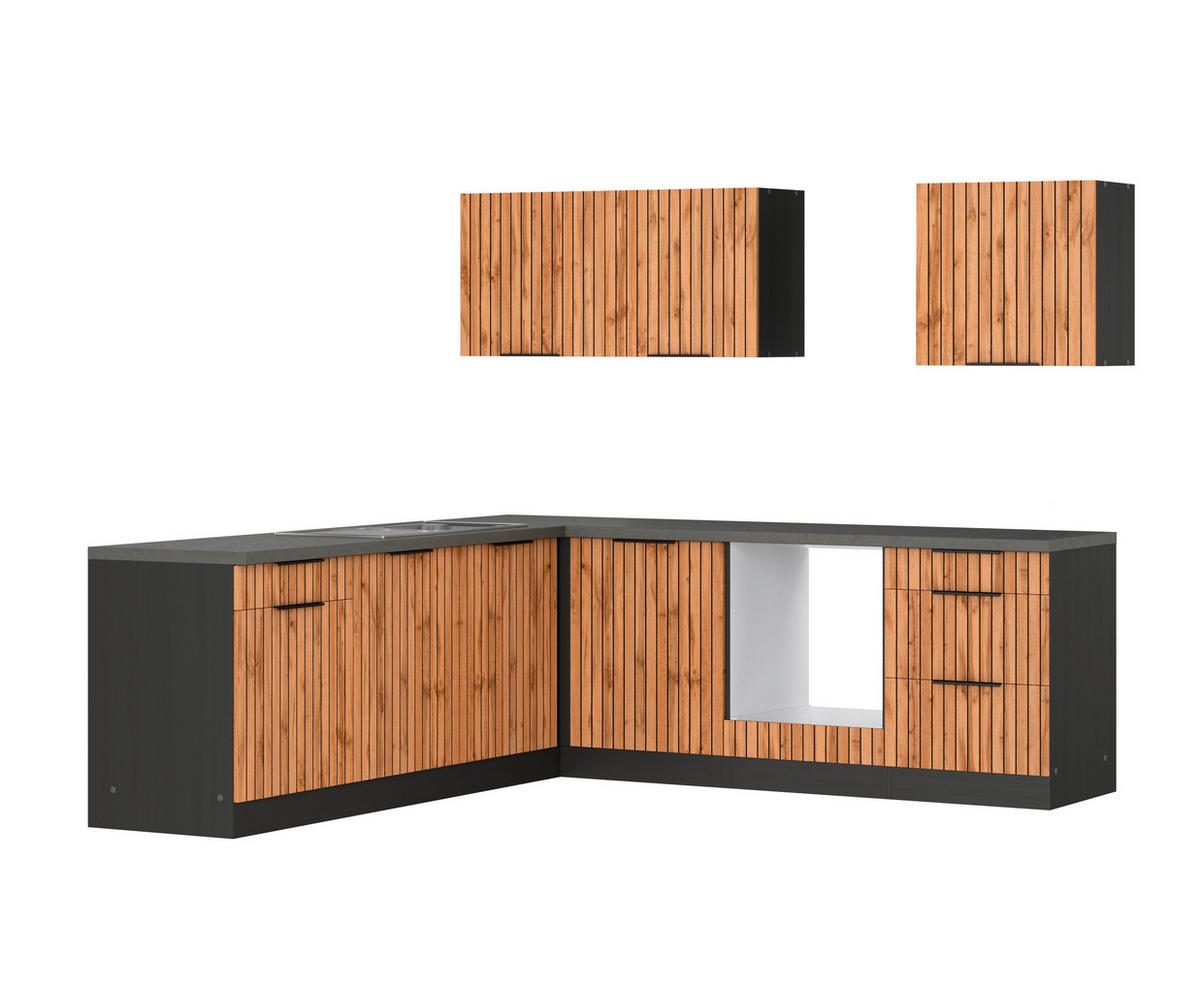 Eckküche Liverpool Graphit/ Eiche Dekor S: 240x240 cm - Schieferfarben/Eiche Wotan, Basics, Holzwerkstoff (240/240cm) - Held