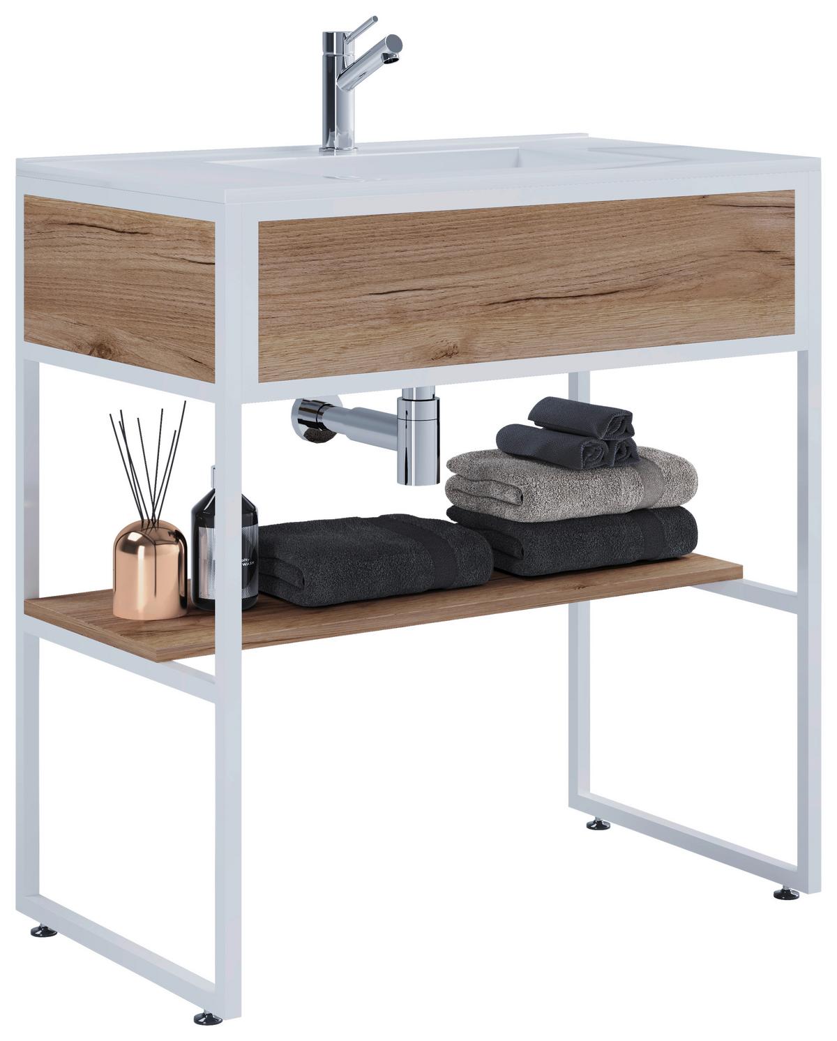 Waschtischkombi 2--Teilig. Waschplatz "bitila 80" - Honigeiche/Weiß, MODERN, Keramik/Holzwerkstoff (80cm) - MID.YOU